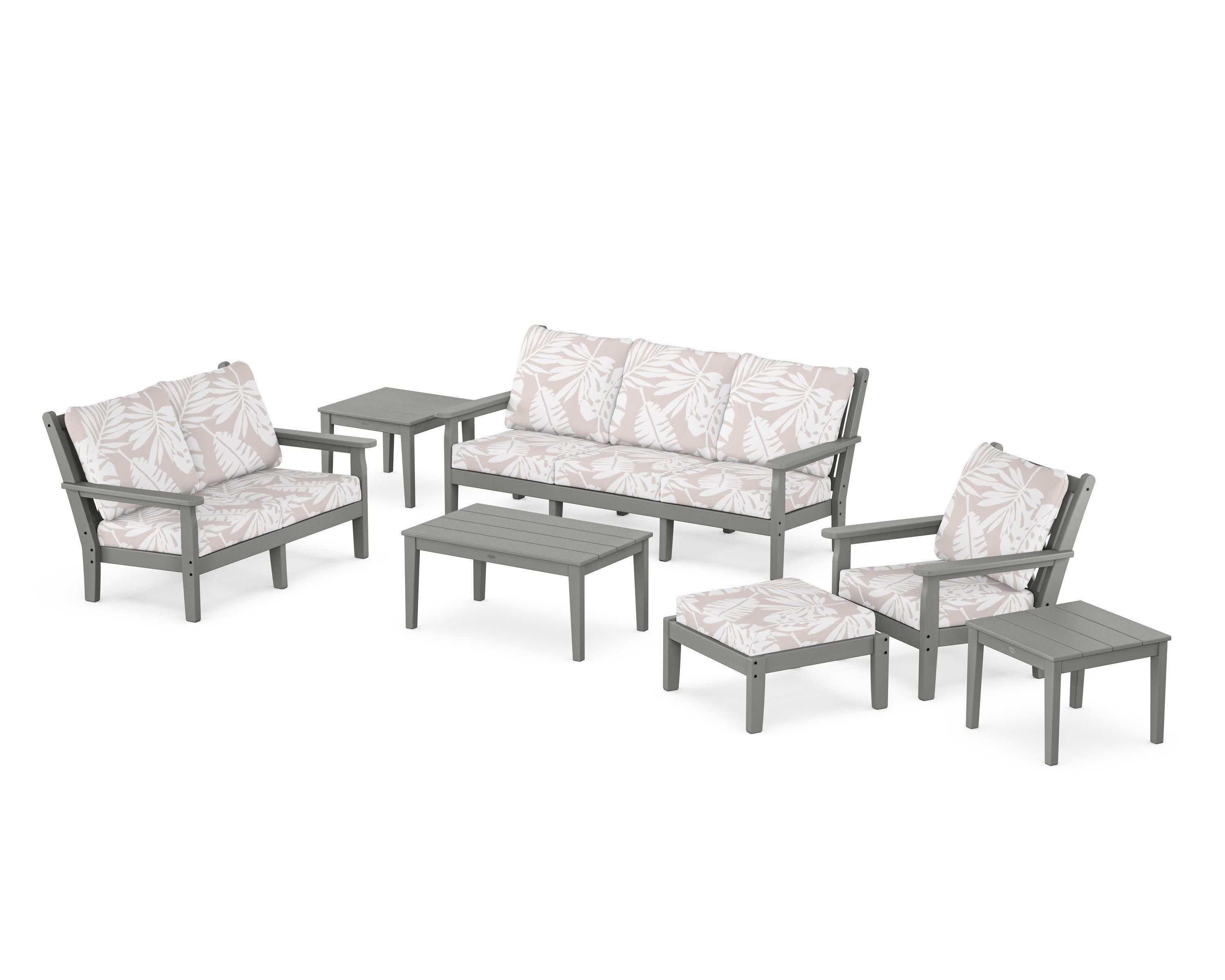 Chippendale 7-Piece Deep Seating Set in Slate Grey / Leaf Dune Burlap