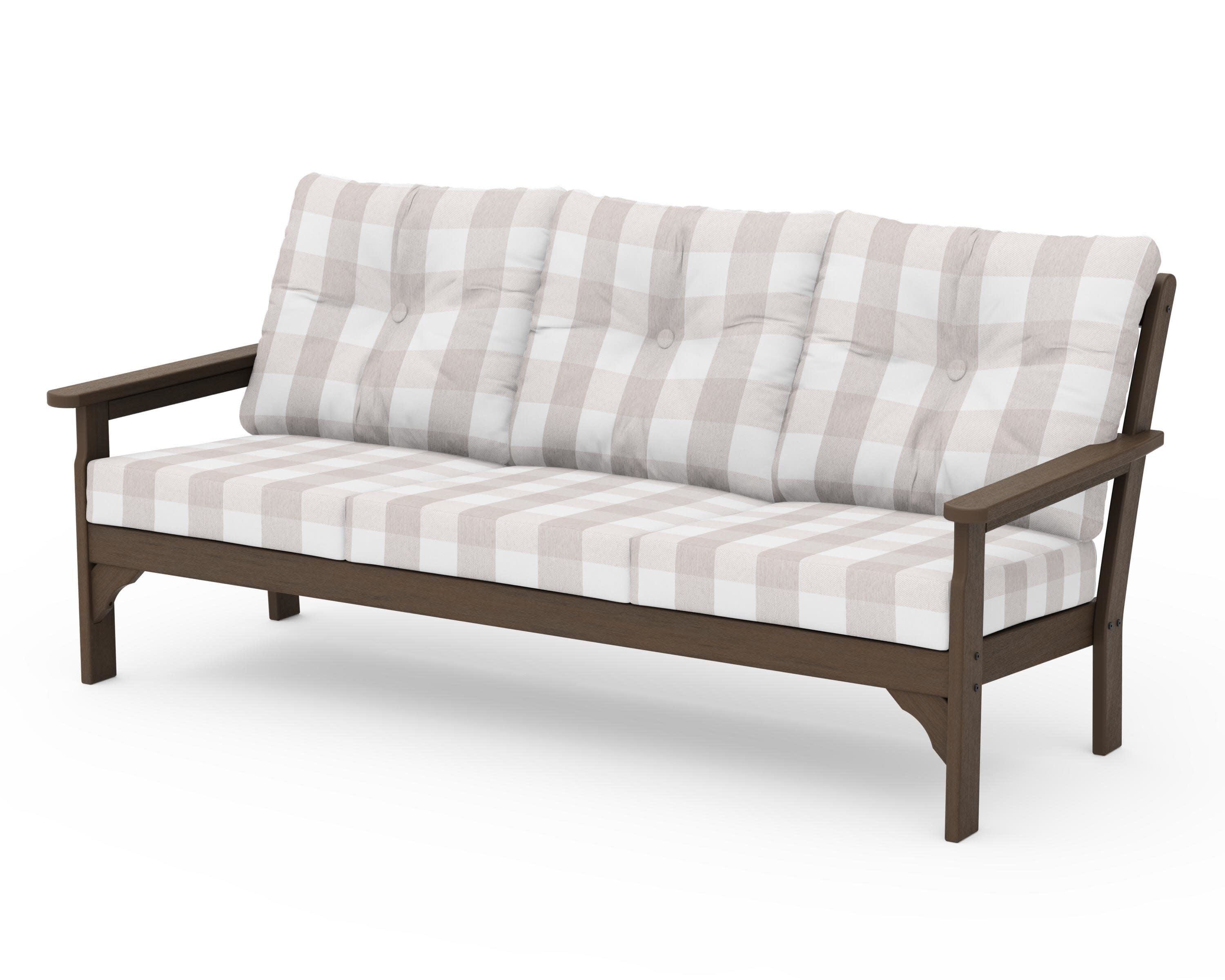 Vineyard Deep Seating Sofa in Kona / Buffalo Plaid Dune Burlap