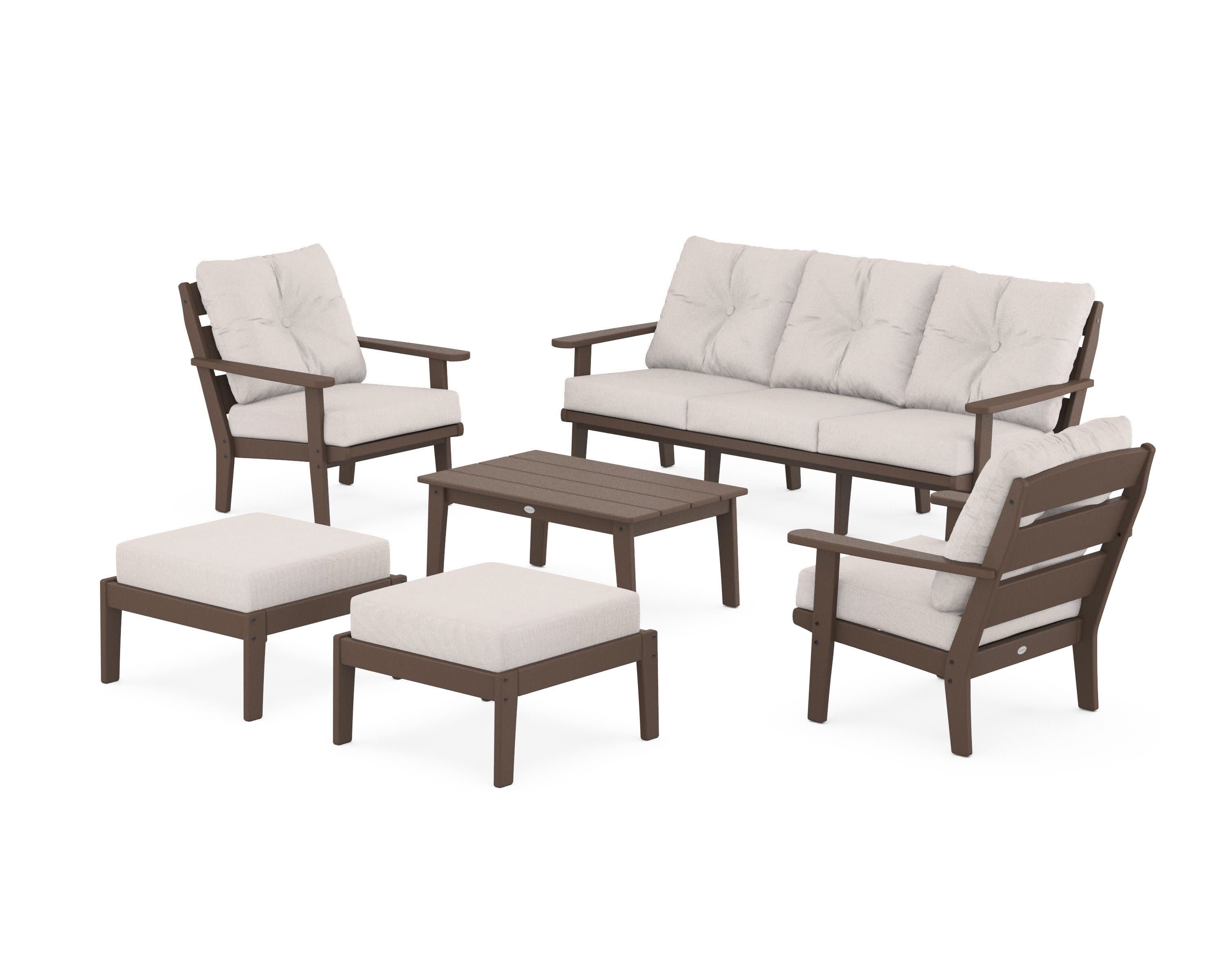 Lakeside 6-Piece Lounge Sofa Set in Mahogany / Dune Burlap