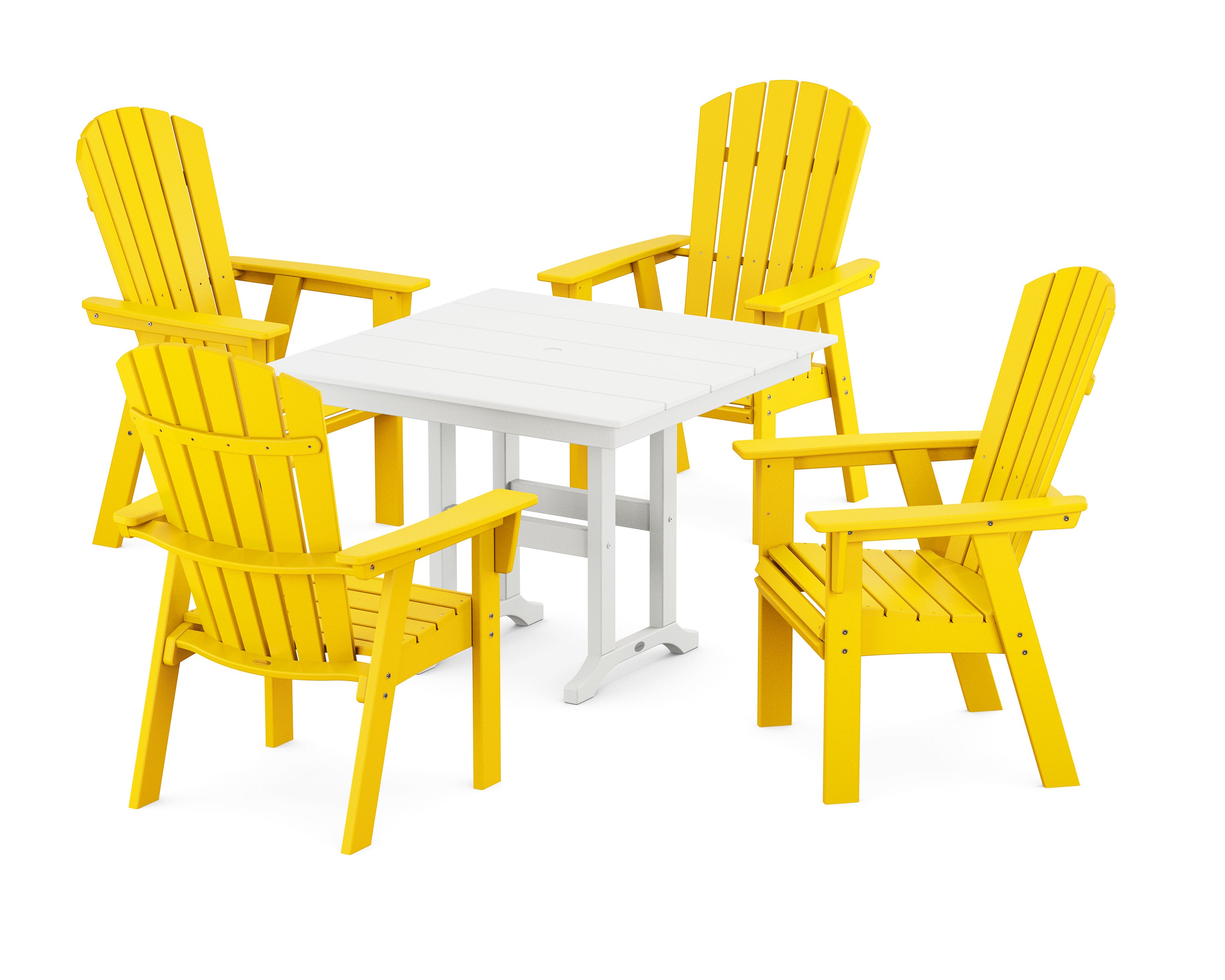 Nautical Curveback Adirondack 5-Piece Farmhouse Dining Set in Lemon / White