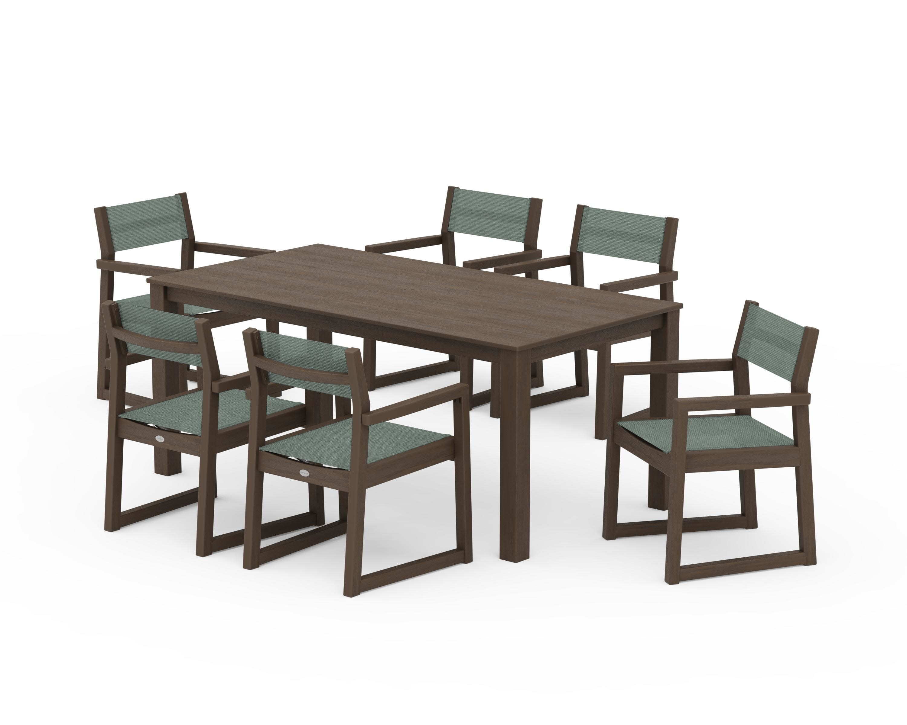 EDGE Sling Arm Chair 7-Piece Parsons Dining Set in Kona / Dupioni Sea Mist Sling