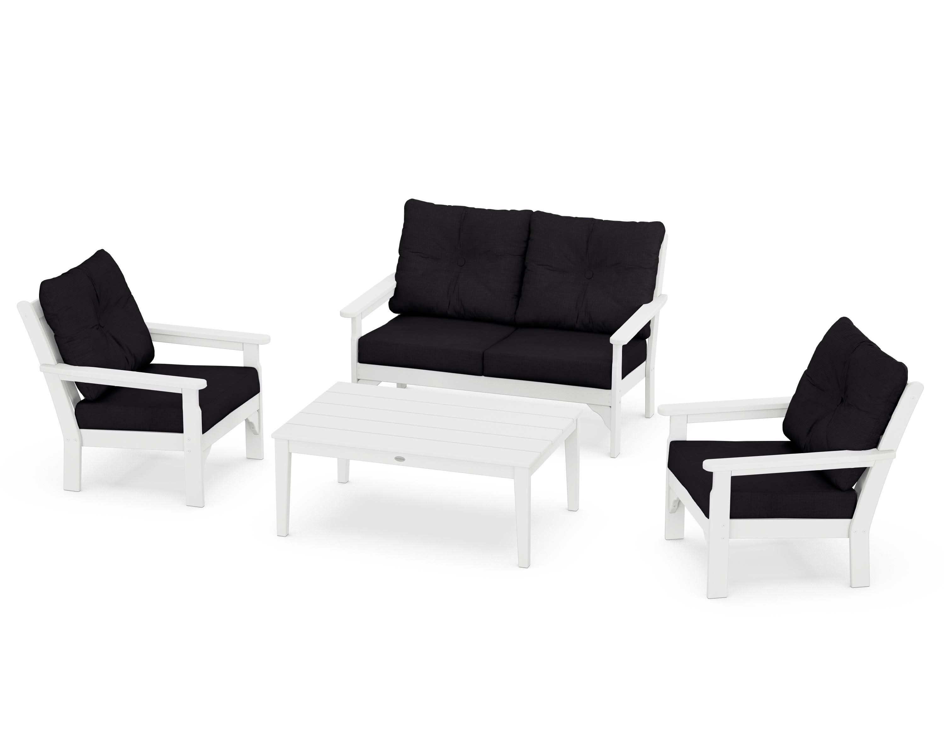 Vineyard 4-Piece Deep Seating Set in White / Midnight Linen