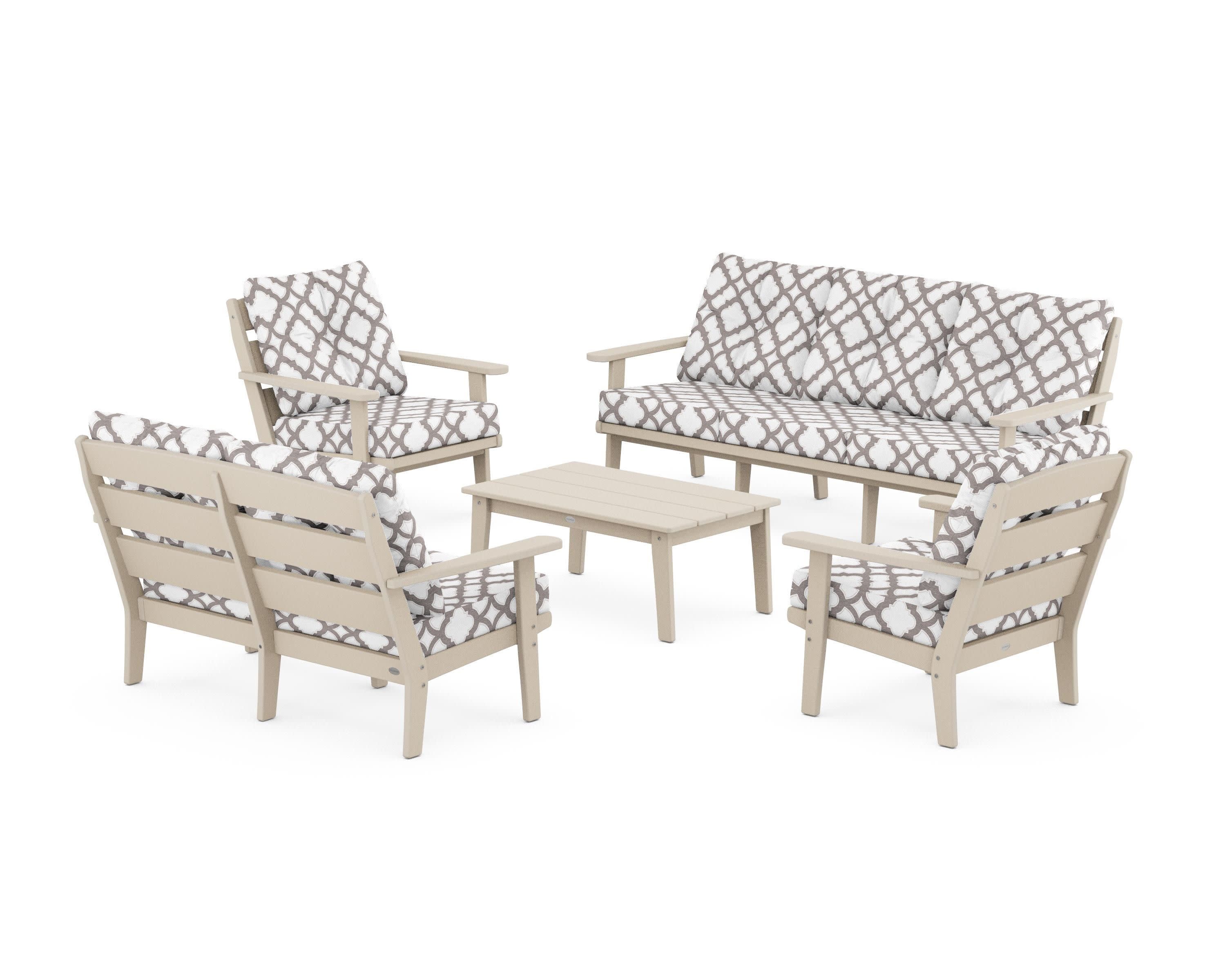 Lakeside 5-Piece Lounge Sofa Set in Sand / Trellis Grey Mist