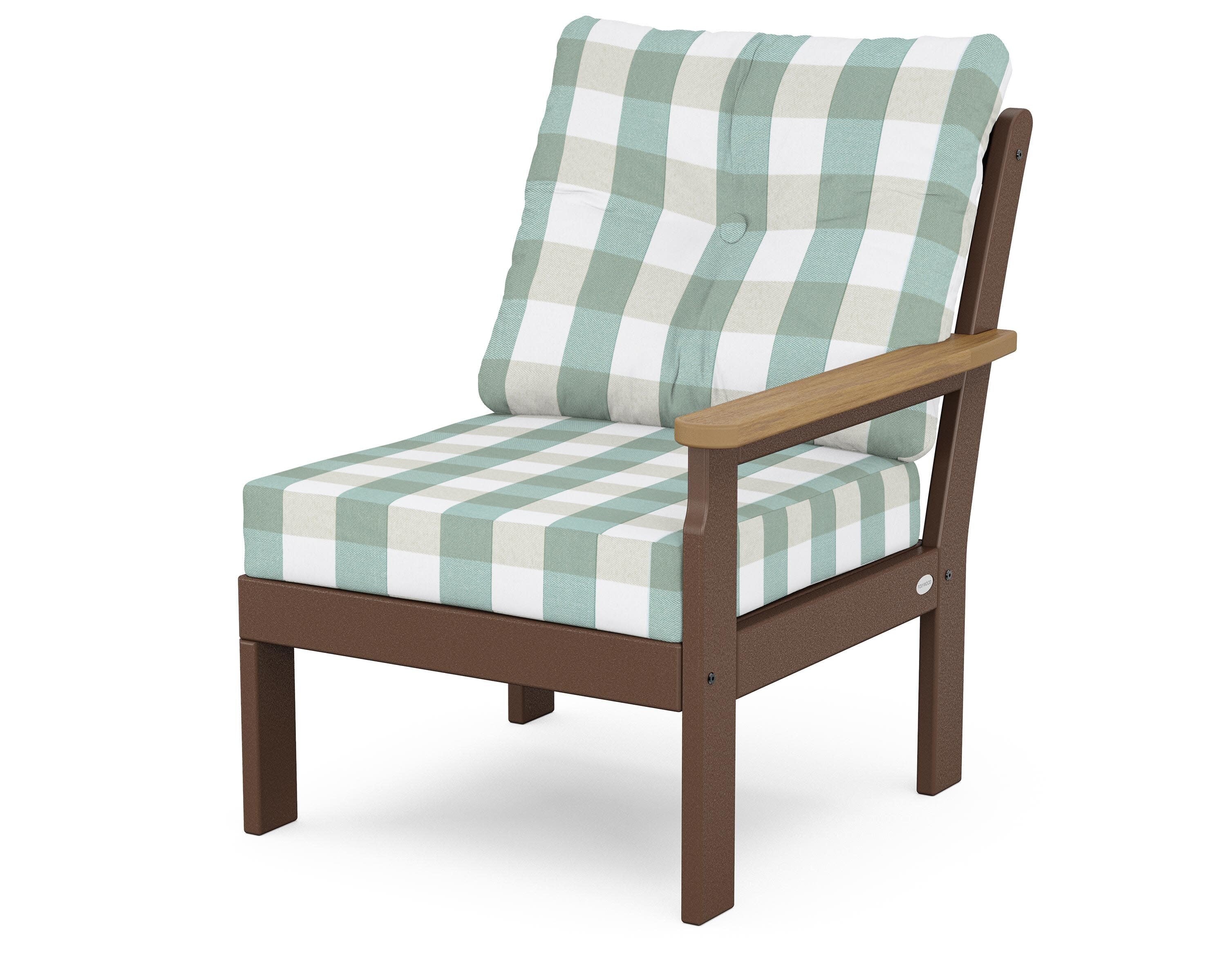 Vineyard Modular Right Arm Chair in Mahogany / Natural / Buffalo Plaid Glacier Spa