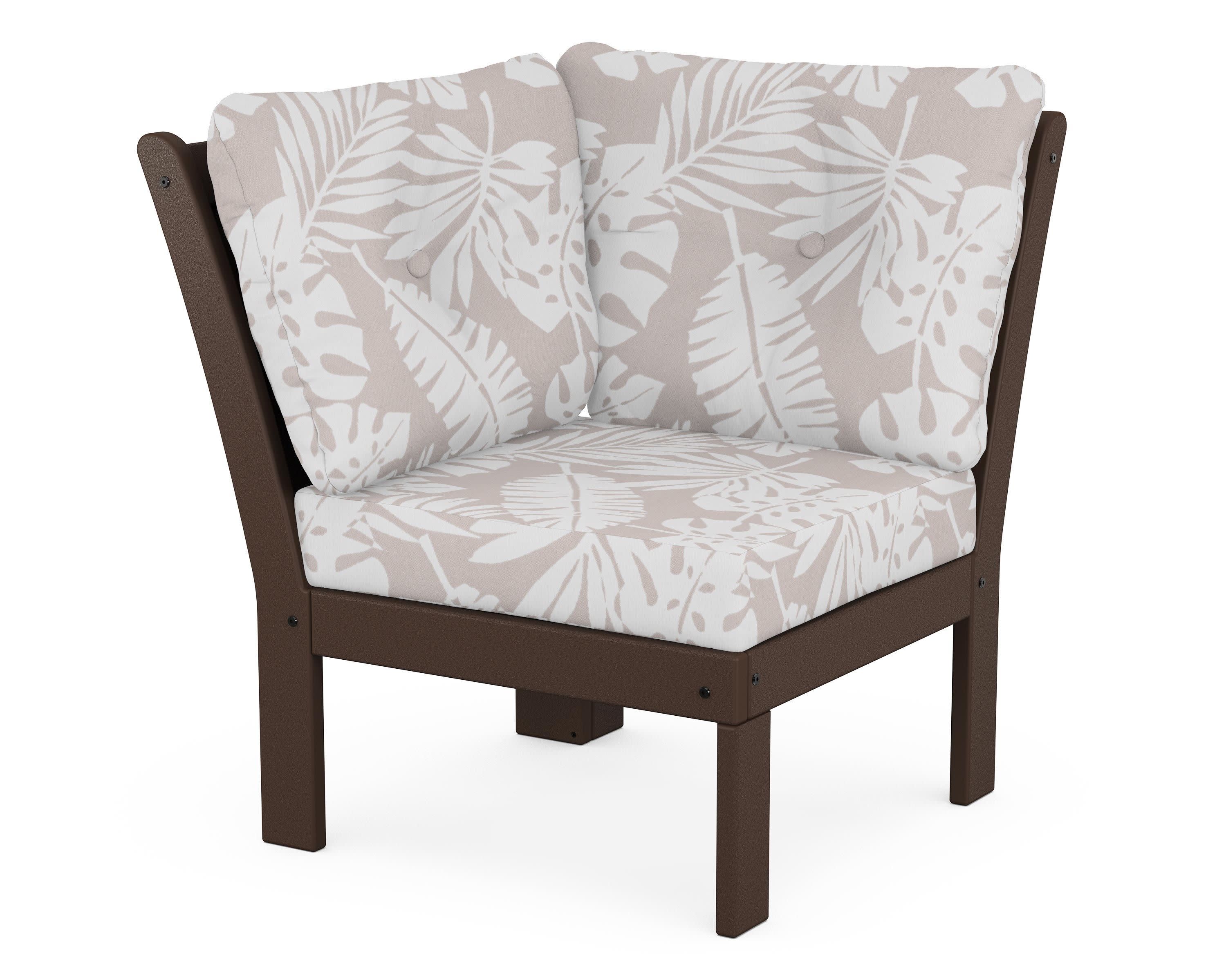 Vineyard Modular Corner Chair in Mahogany / Leaf Dune Burlap
