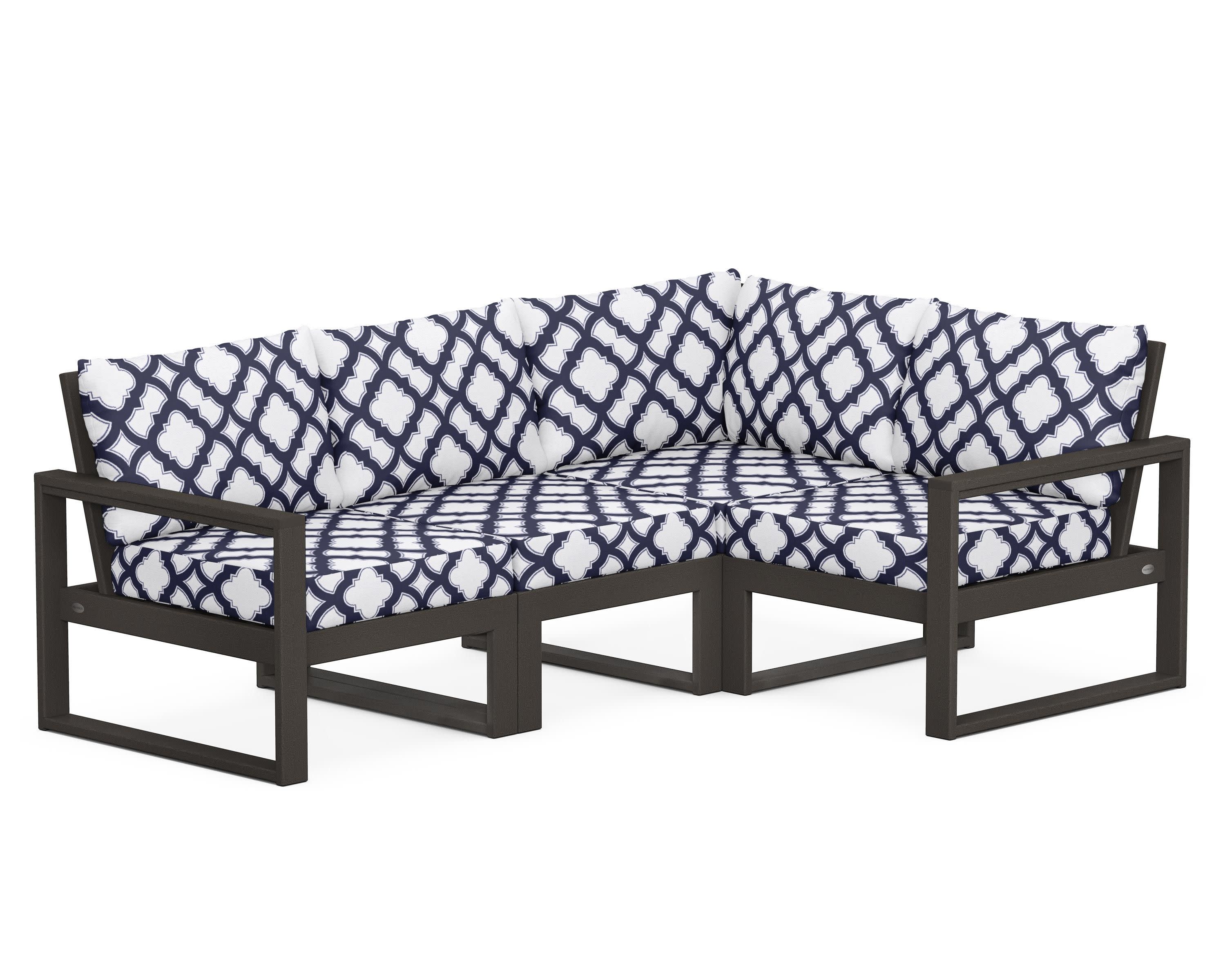 EDGE 4-Piece Modular Deep Seating Set in Vintage Coffee / Trellis Navy