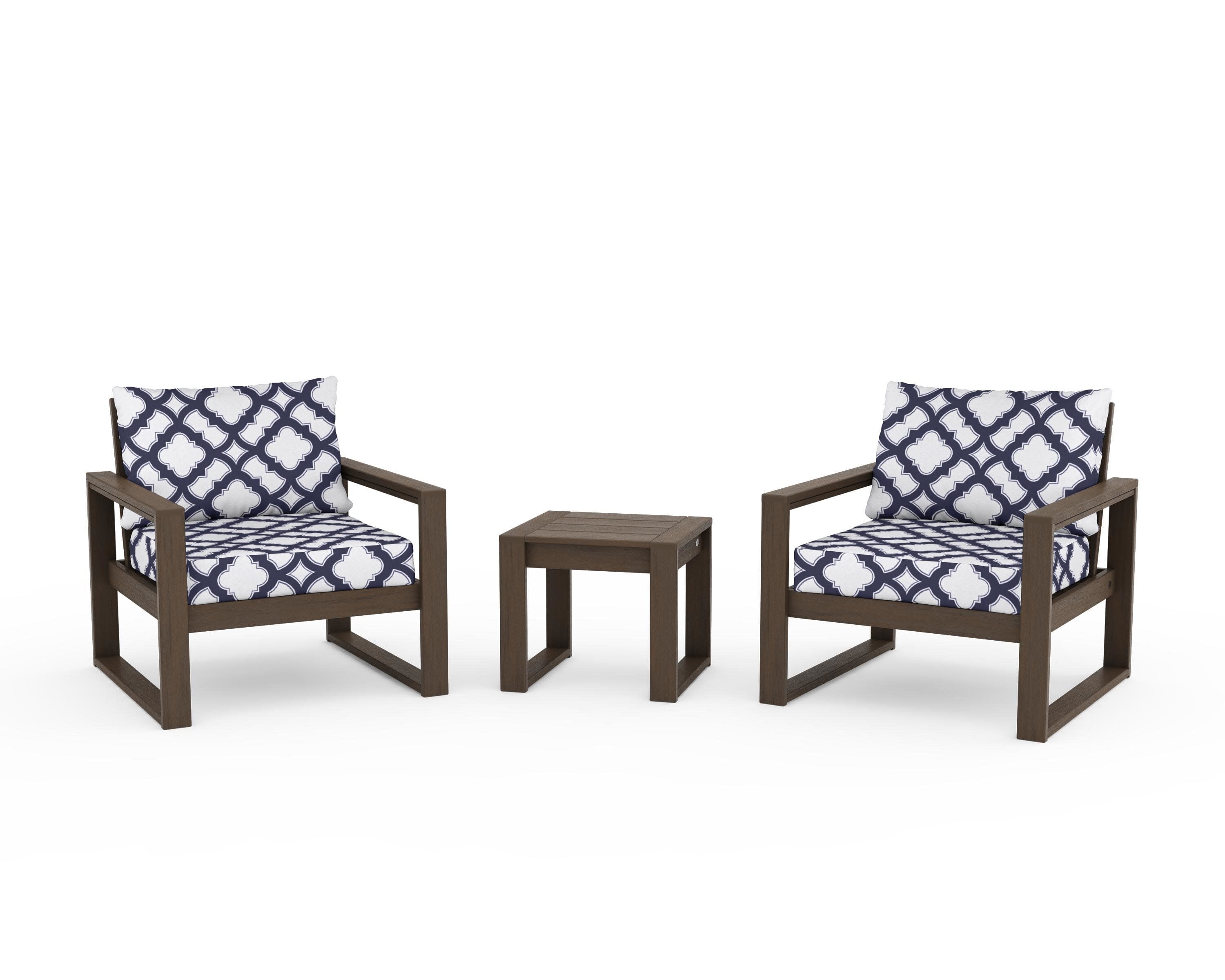 EDGE Sectional 3-Piece Deep Seating Set in Kona / Trellis Navy