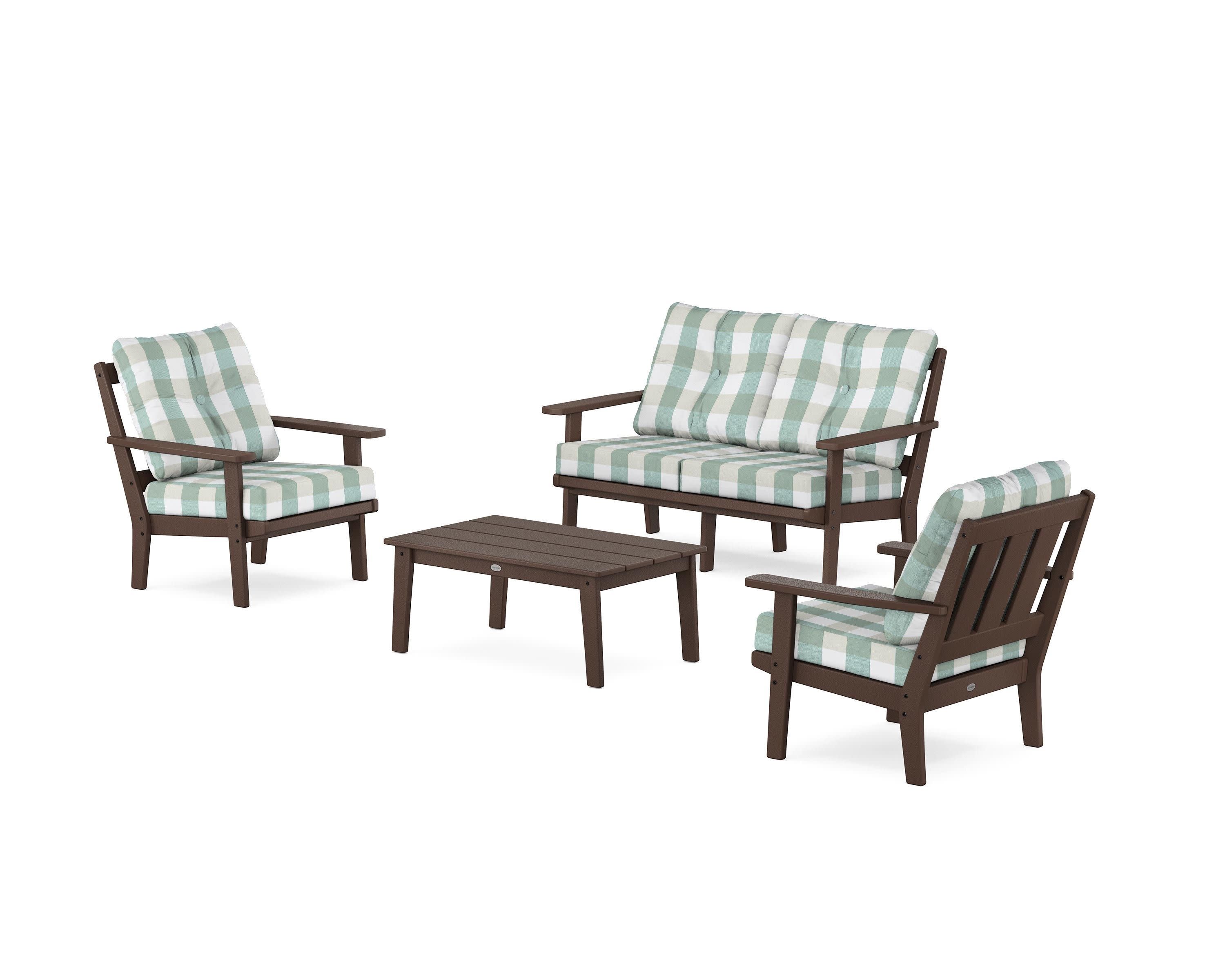 Oxford 4-Piece Deep Seating Set with Loveseat in Mahogany / Buffalo Plaid Glacier Spa
