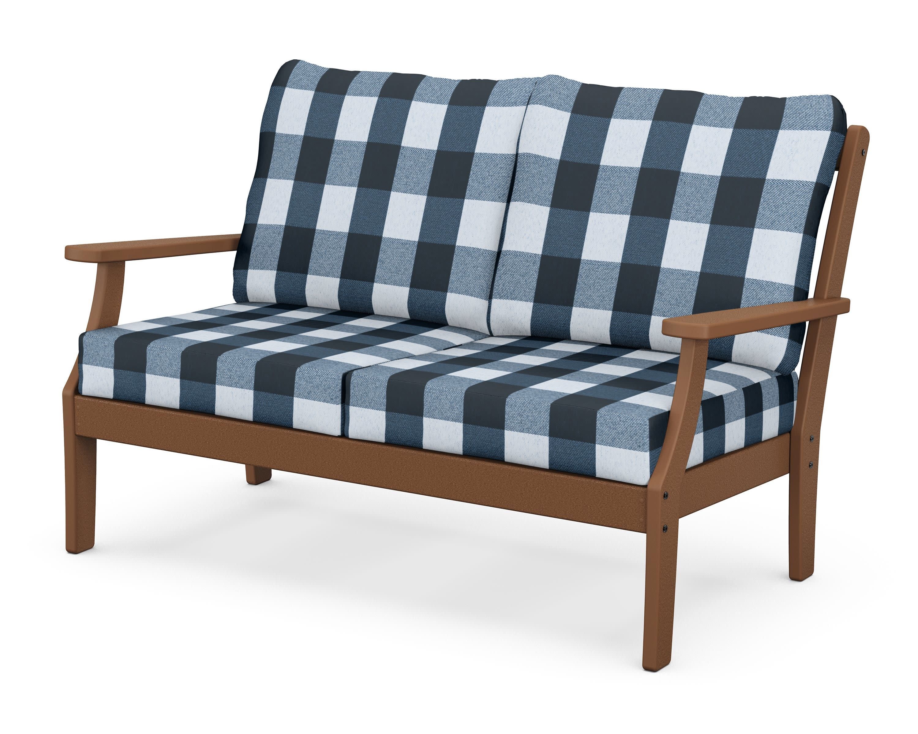 Braxton Deep Seating Loveseat in Teak / Buffalo Plaid Marine Indigo