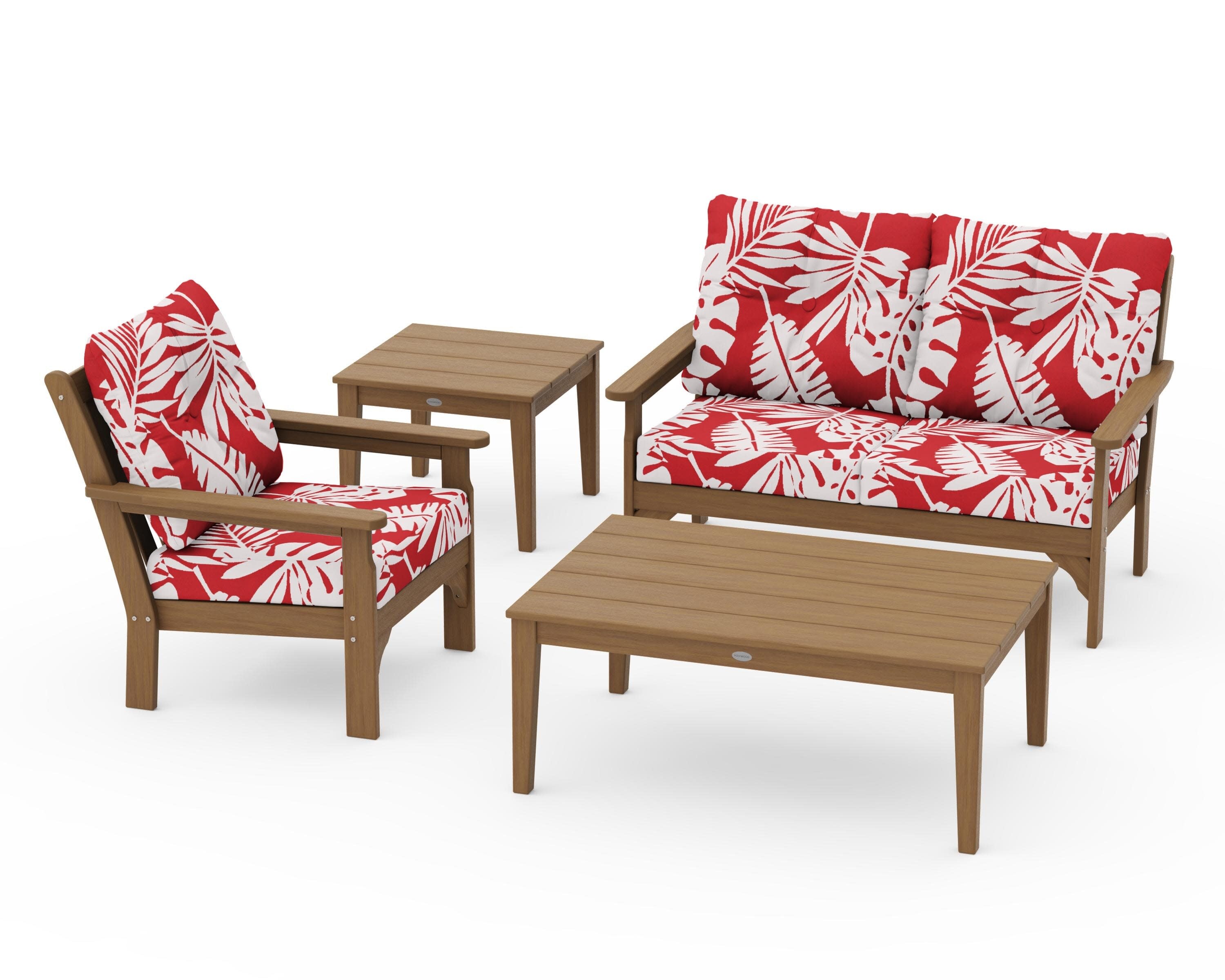 Vineyard 4-Piece Deep Seating Set in Natural / Leaf Crimson