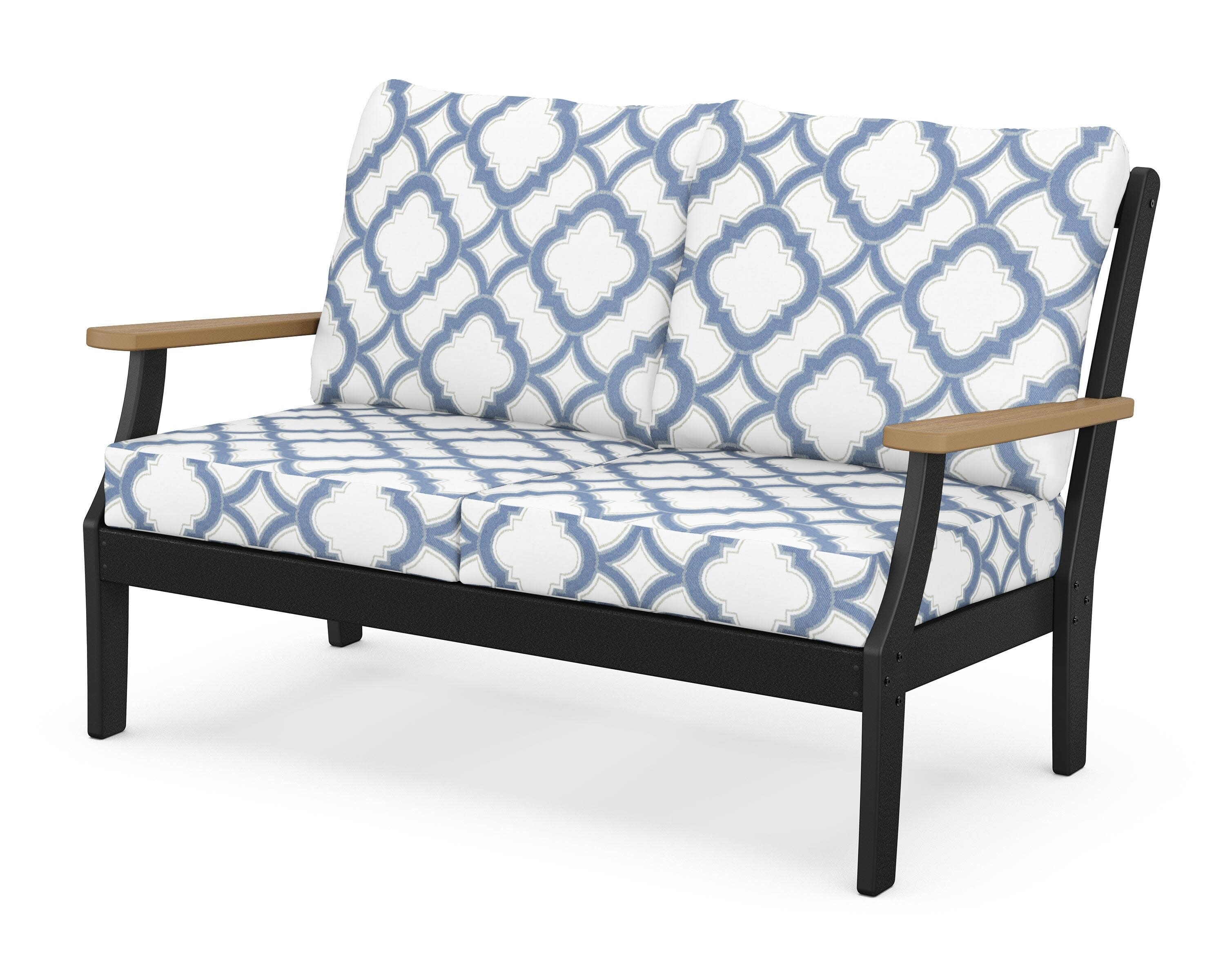 Braxton Deep Seating Loveseat in Black / Natural / Trellis Sky Blue