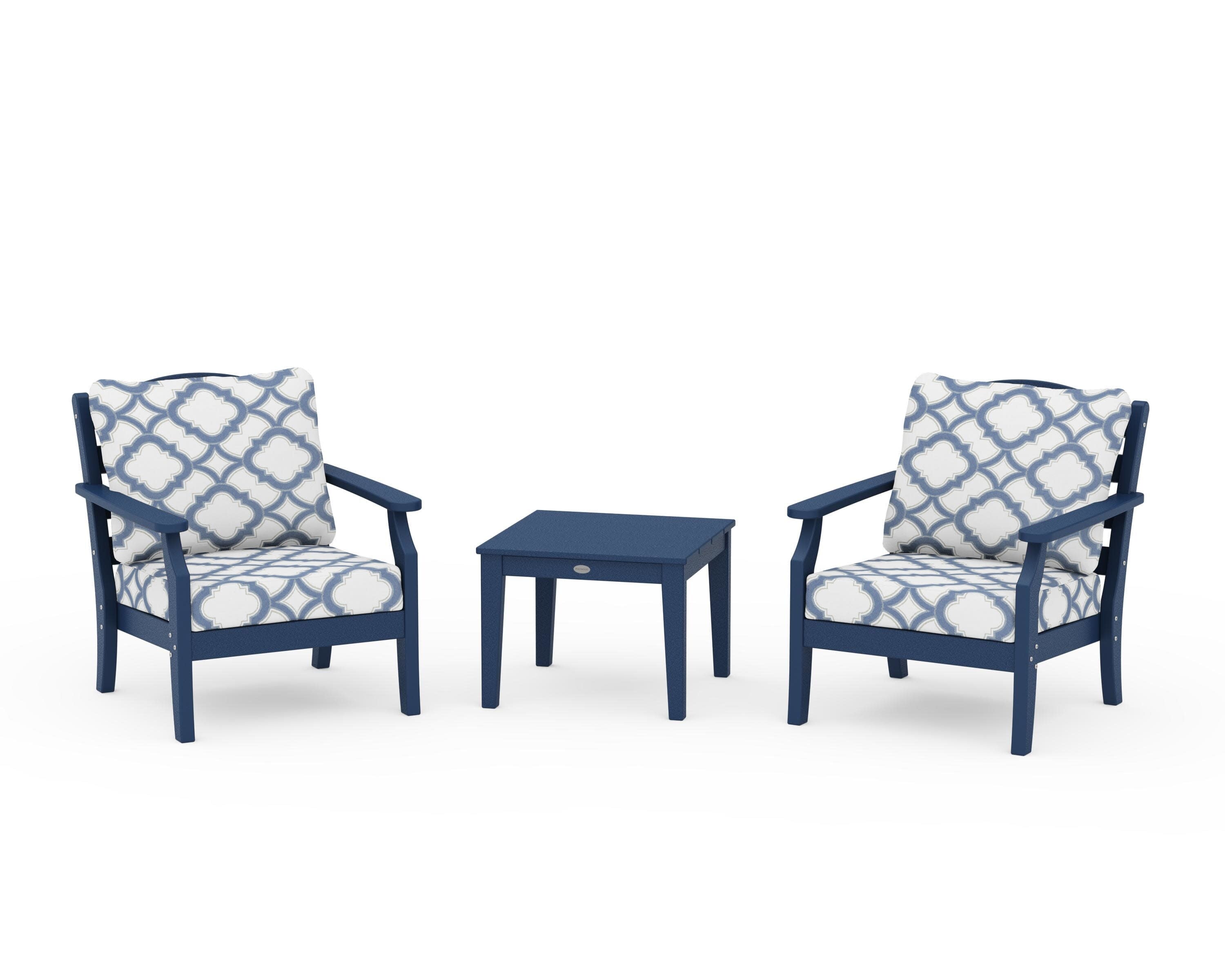 Savannah 3-Piece Deep Seating Set in Navy / Trellis Sky Blue