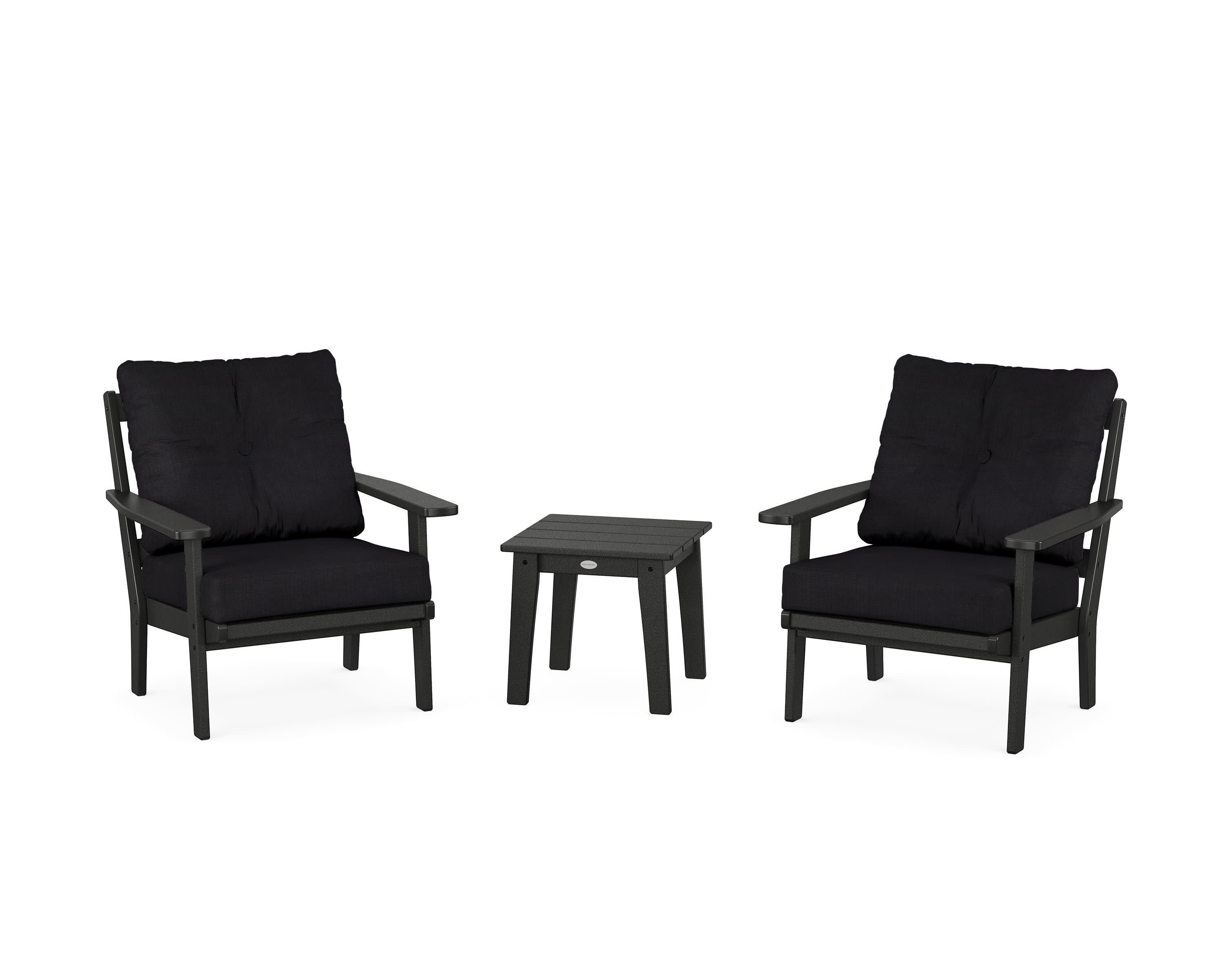 Oxford 3-Piece Deep Seating Set in Black / Midnight Linen