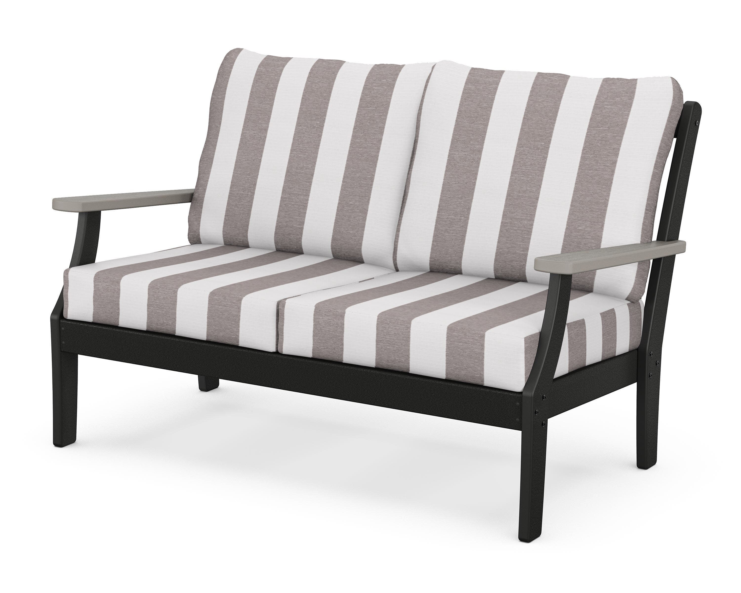 Braxton Deep Seating Loveseat in Black / Driftwood / Cabana Stripe Grey Mist