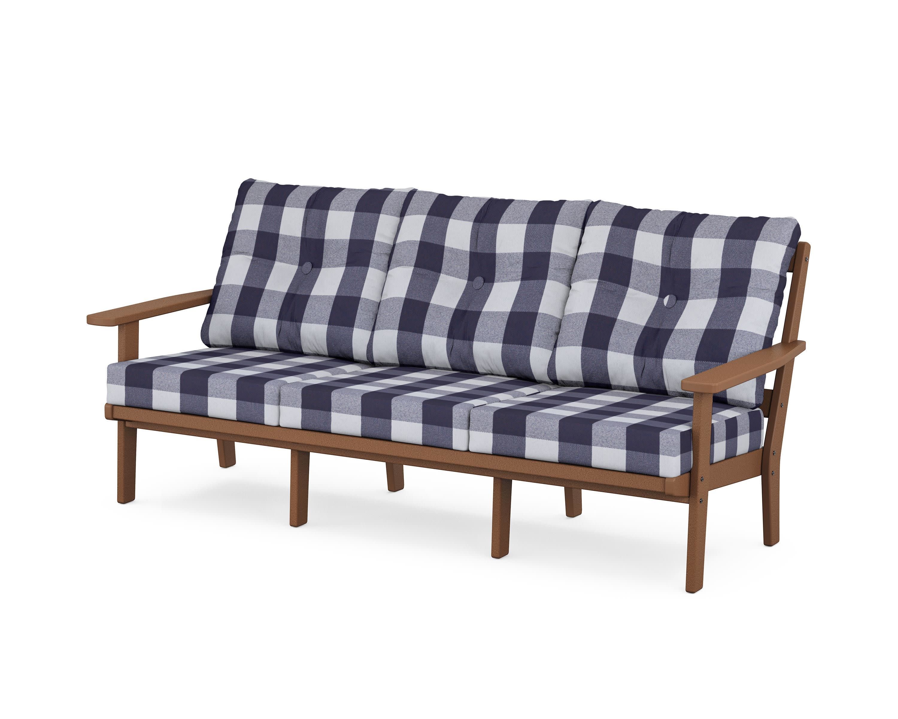 Oxford Deep Seating Sofa in Teak / Buffalo Plaid Navy