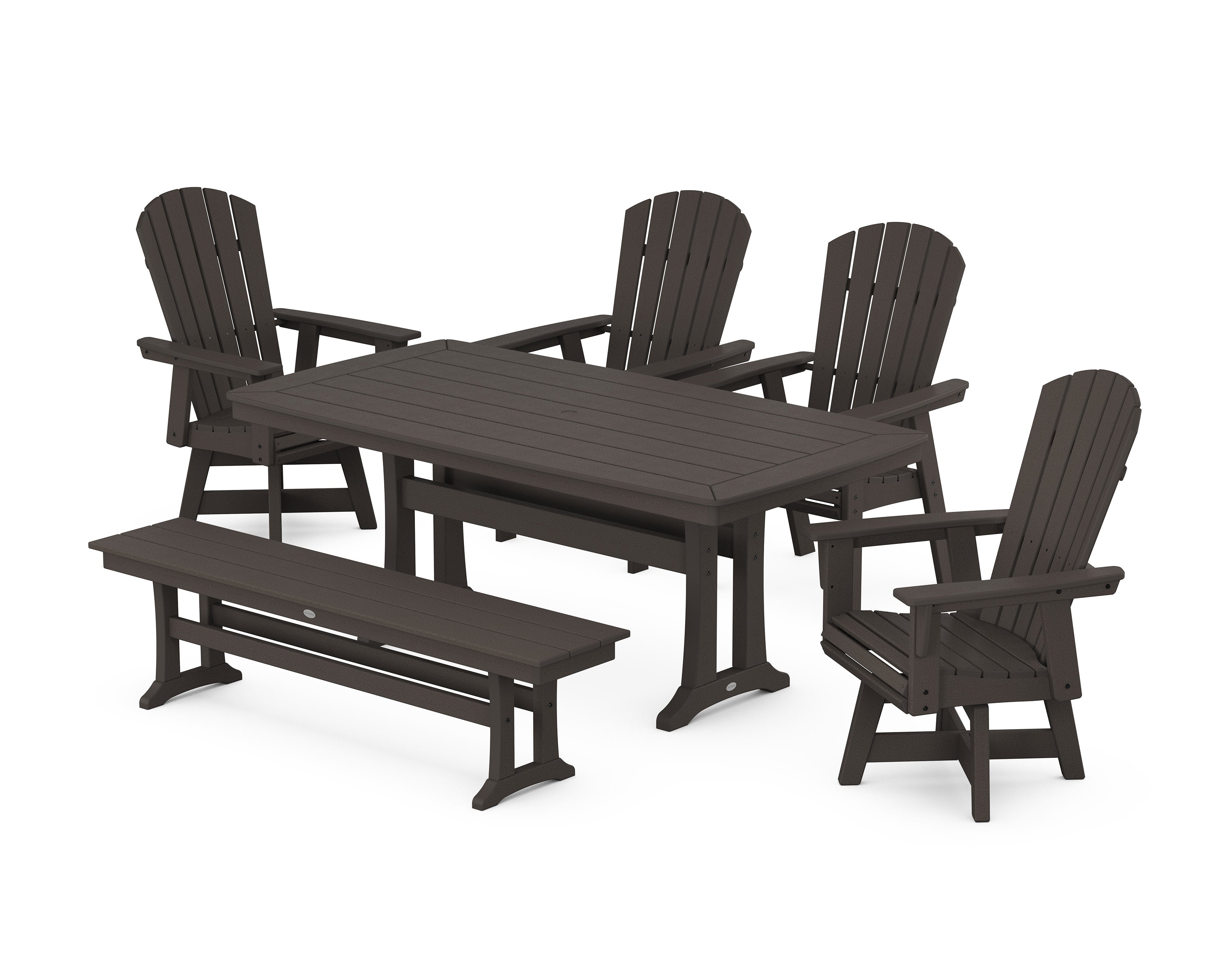 Nautical Adirondack Swivel 6-Piece Dining Set with Trestle Legs in Vintage Coffee