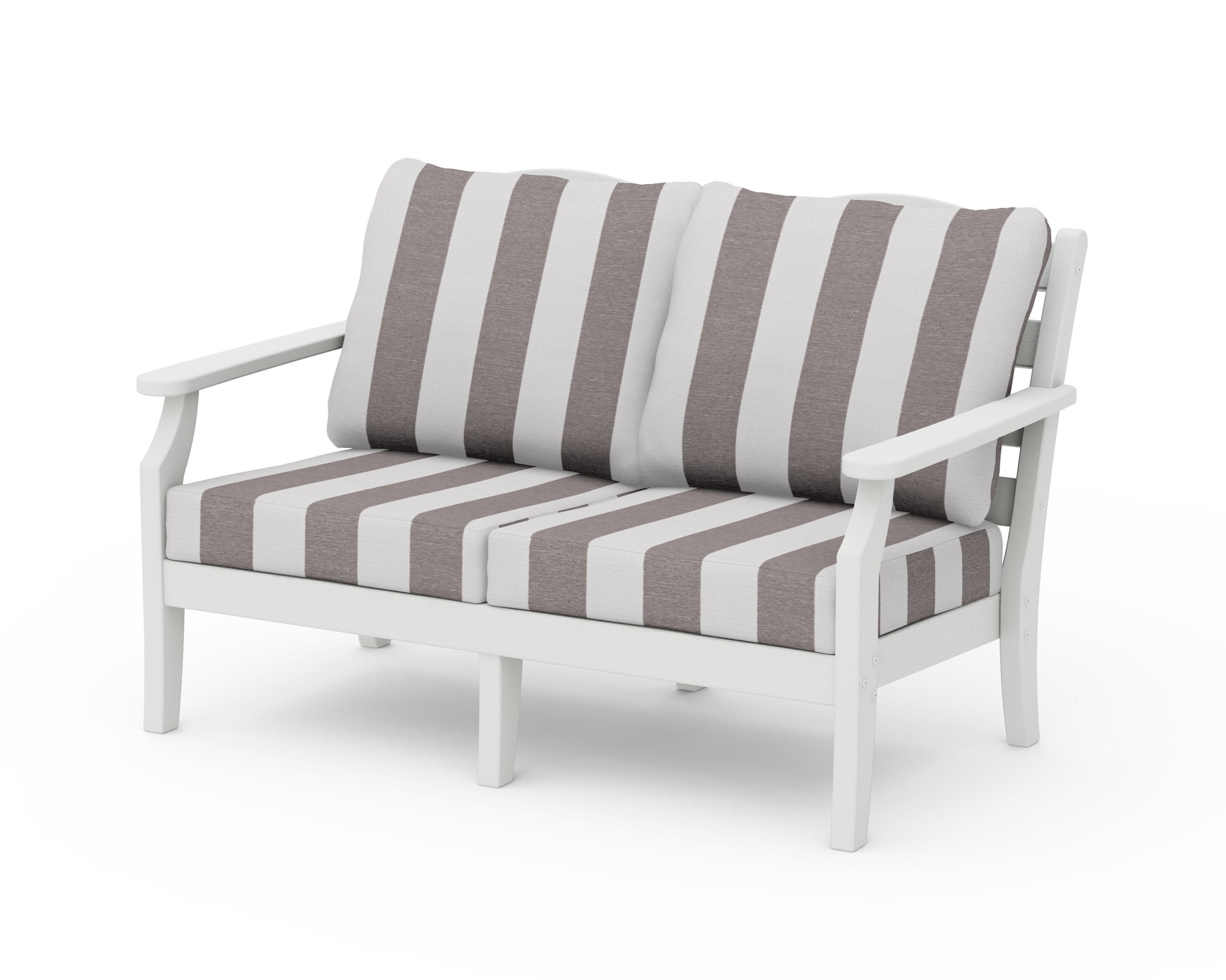 Savannah Deep Seating Loveseat in Vintage White / Cabana Stripe Grey Mist