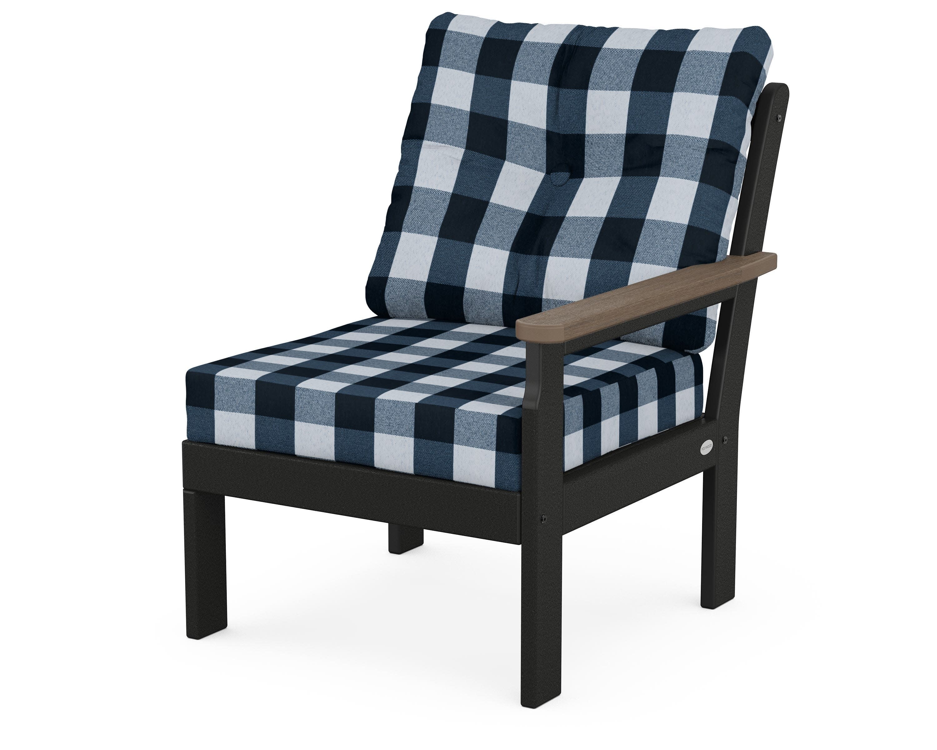Vineyard Modular Right Arm Chair in Black / Kona / Buffalo Plaid Marine Indigo