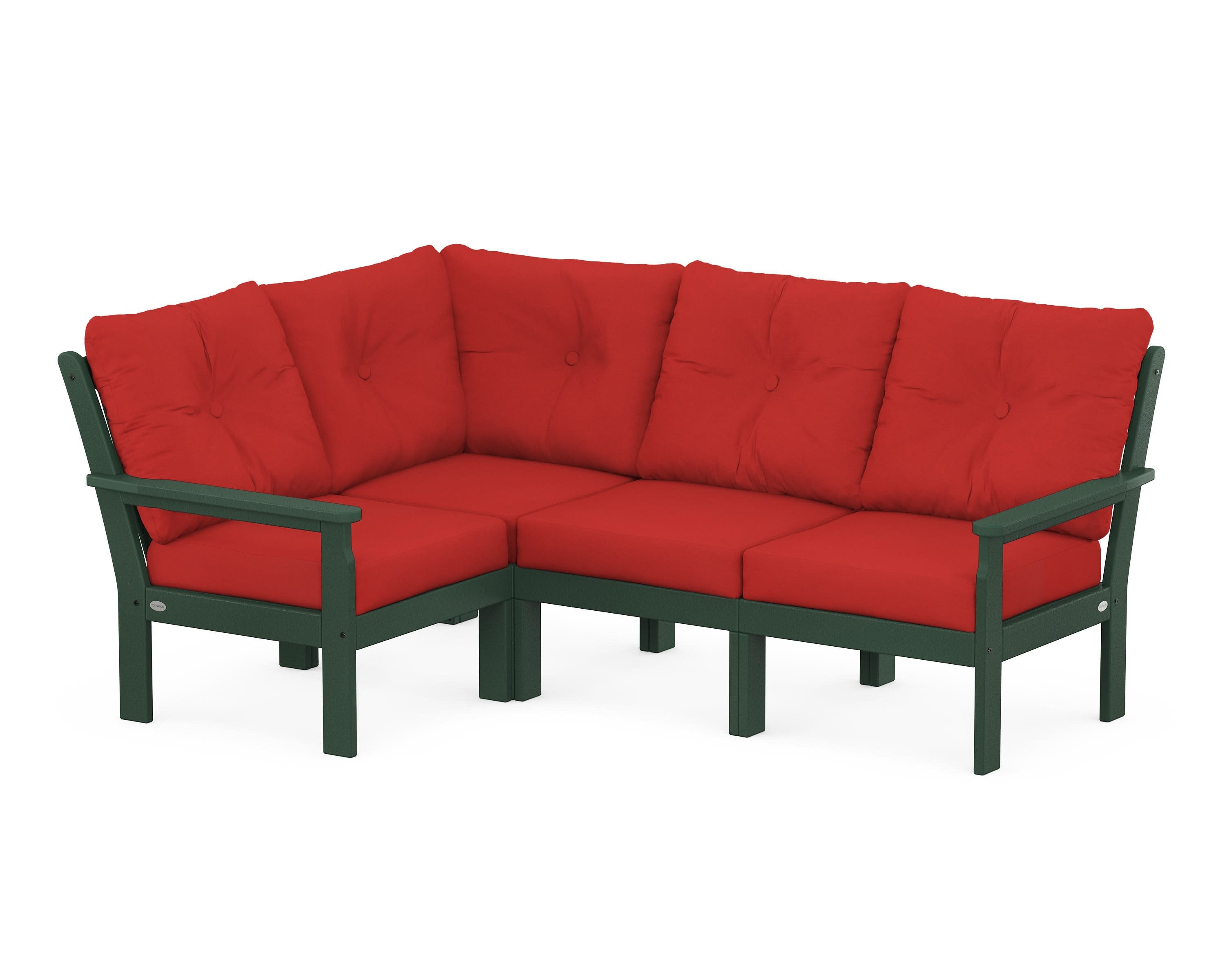Vineyard 4-Piece Sectional in Green / Crimson Linen