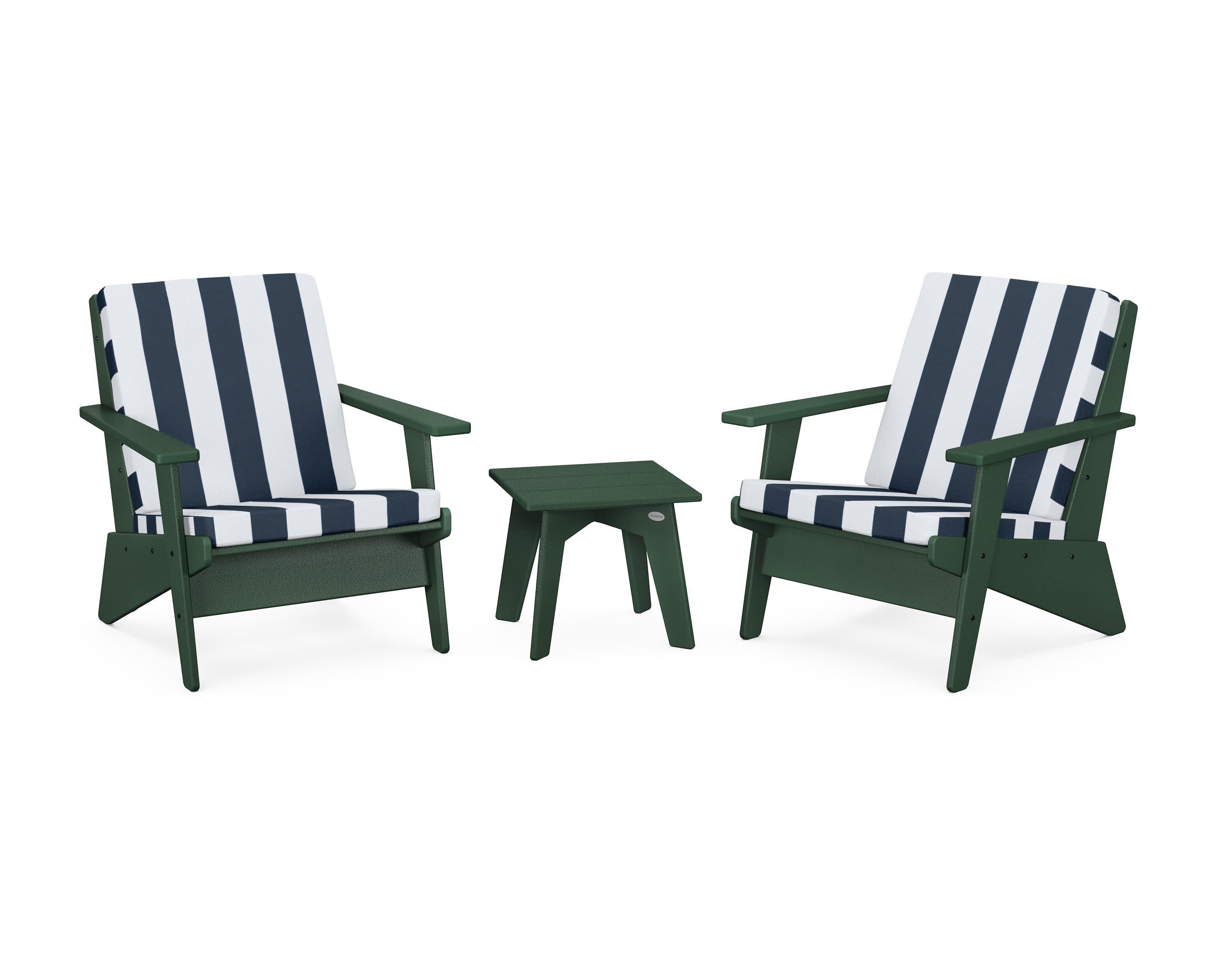 Riviera Modern Lounge 3-Piece Set in Green / Cabana Stripe Marine Indigo