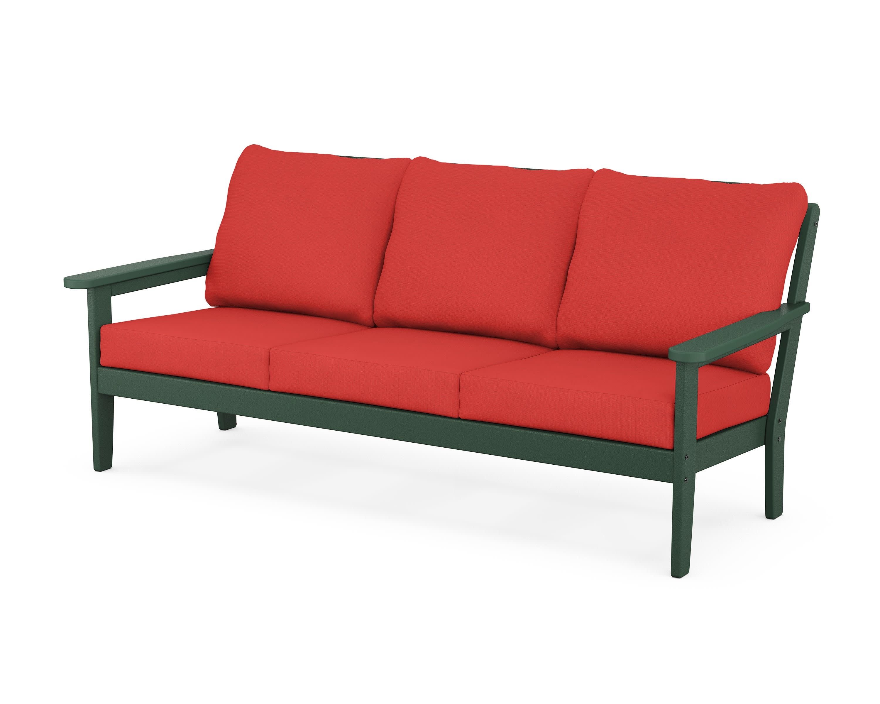 Cottage Deep Seating Sofa in Green / Crimson Linen