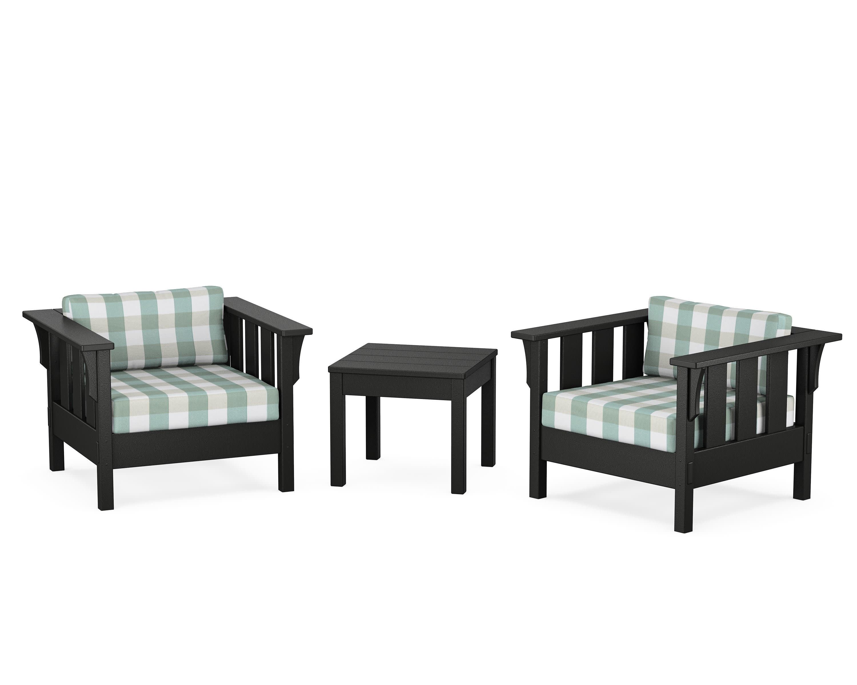 Acadia 3-Piece Deep Seating Set in Black / Buffalo Plaid Glacier Spa