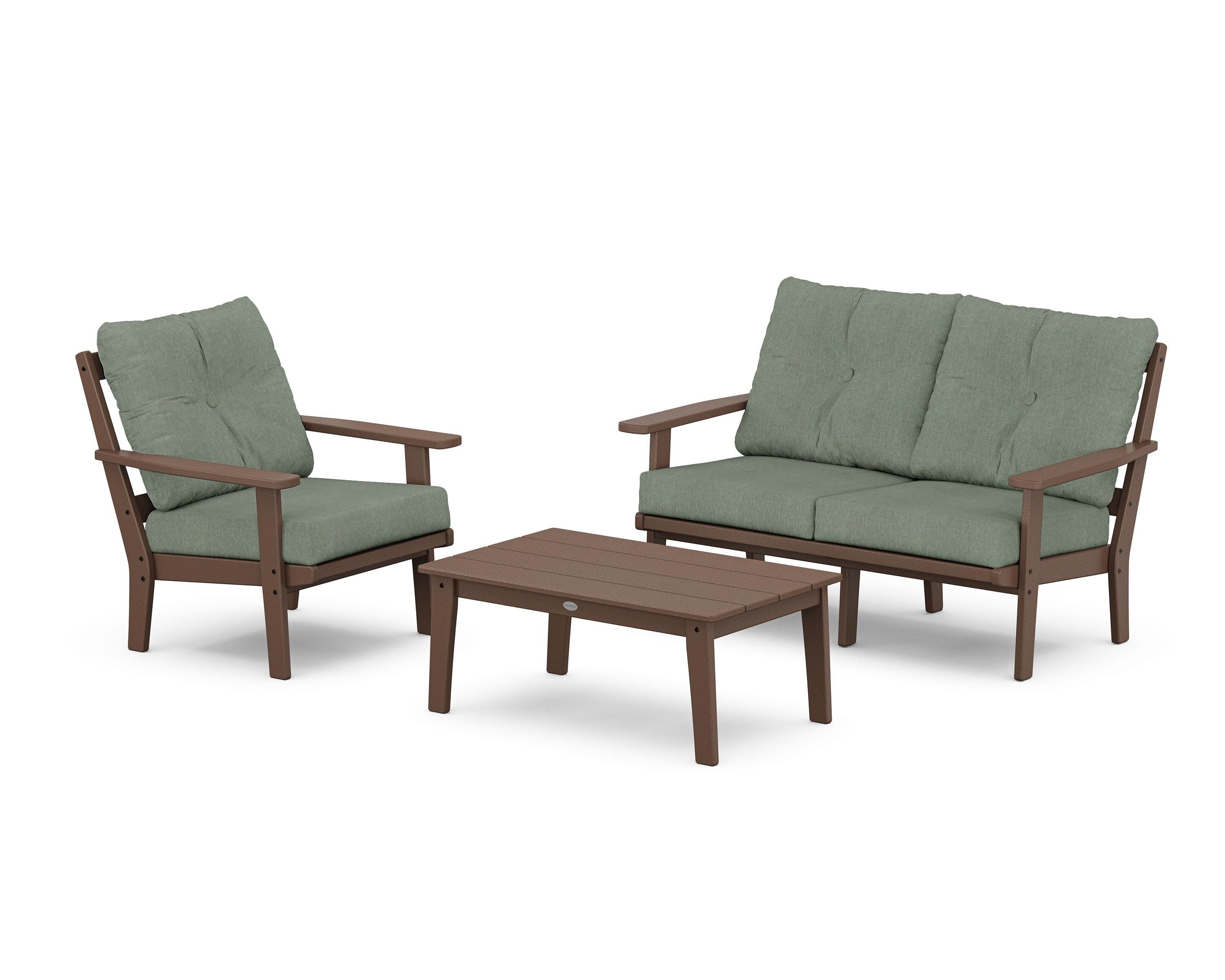 Prairie 3-Piece Deep Seating Set with Loveseat in Mahogany / Cast Sage