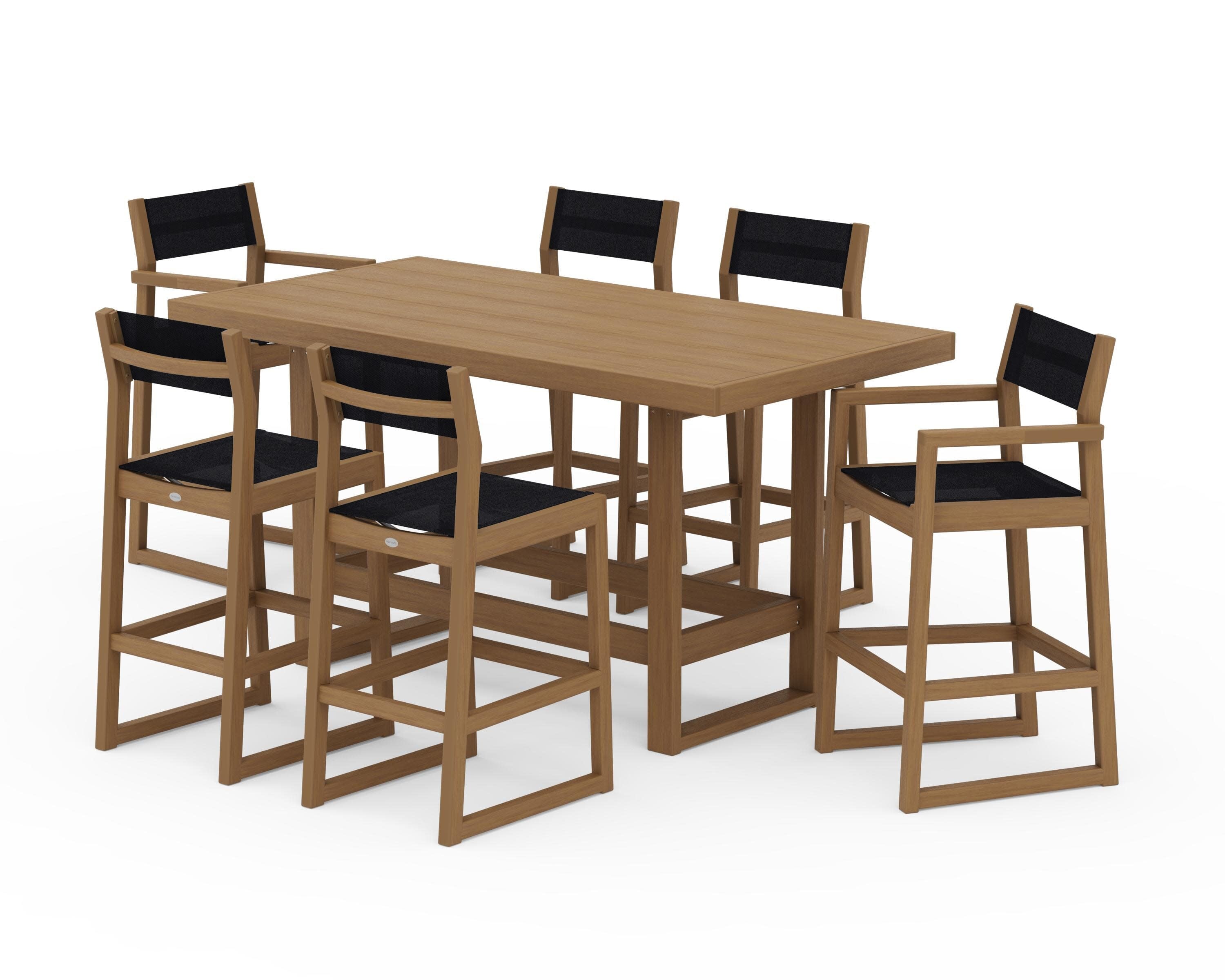 EDGE Sling 7-Piece Bar Table Set in Natural / Black Sling