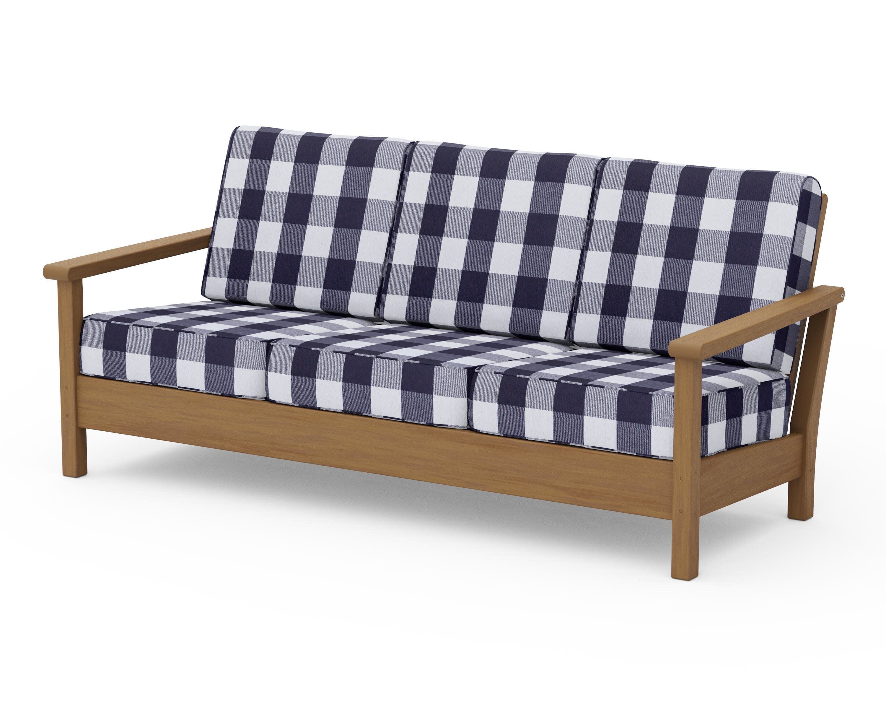 Harbour Deep Seating Sofa in Natural / Buffalo Plaid Navy