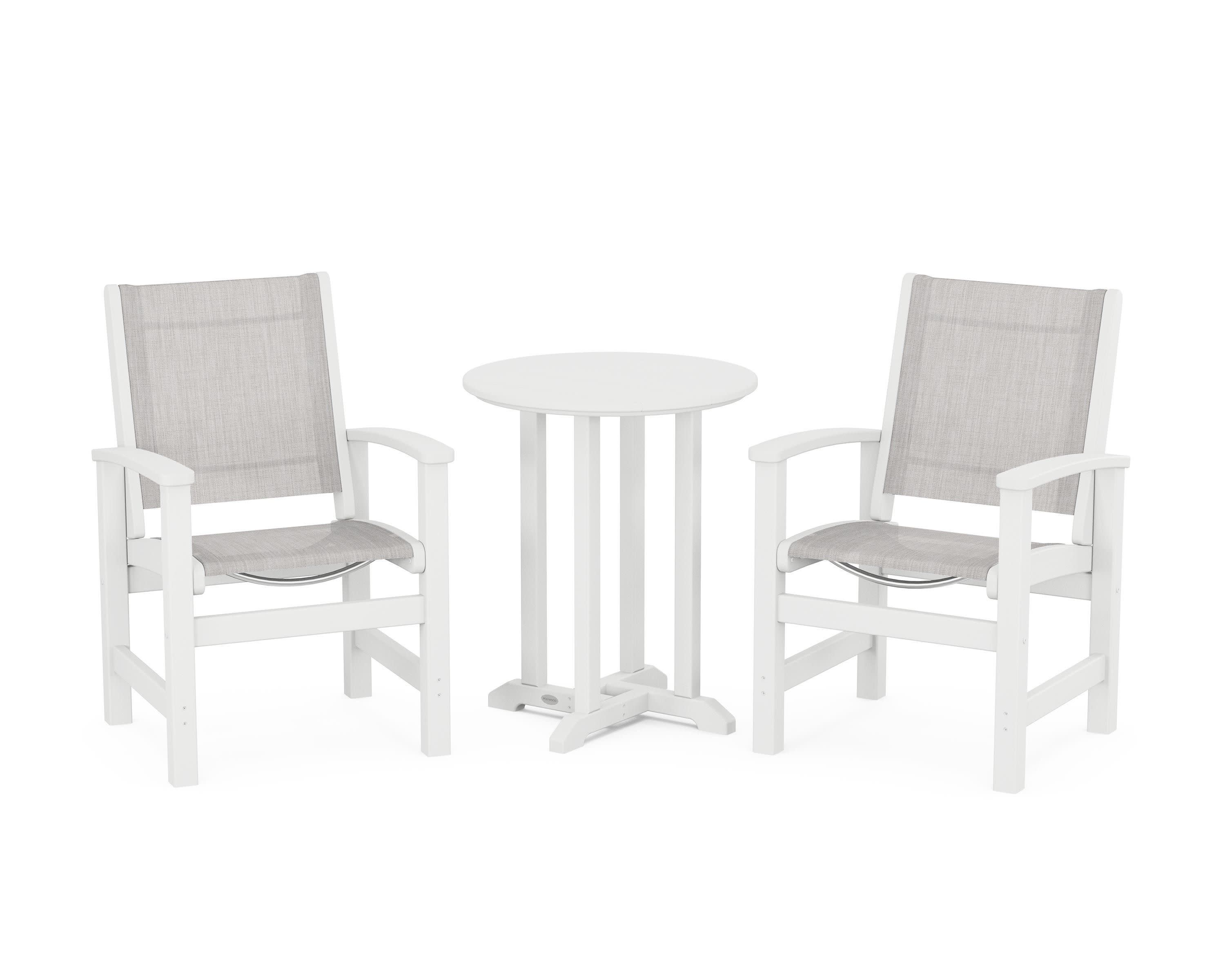 Coastal 3-Piece Round Bistro Dining Set in White / Parchment Sling