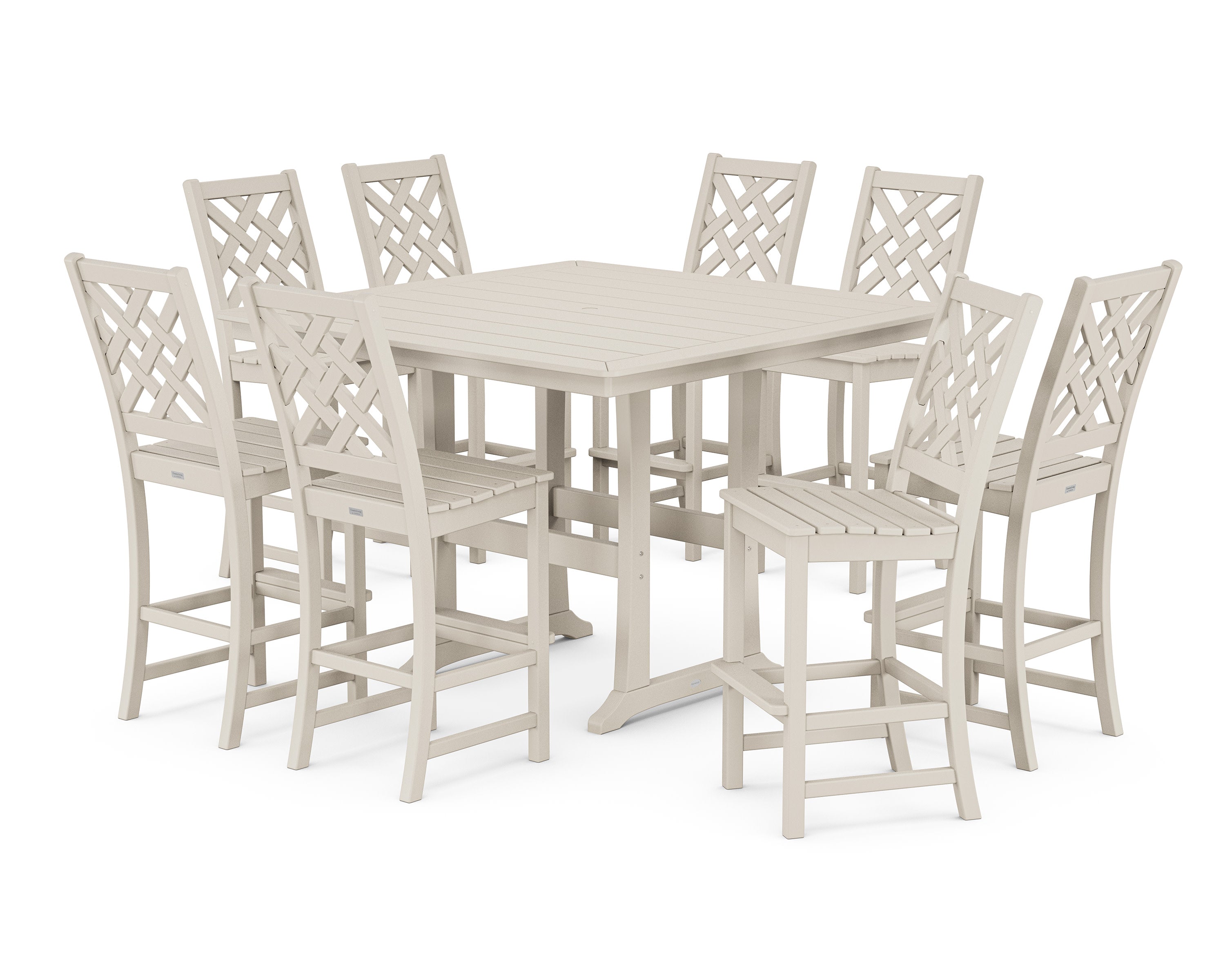 Wovendale Side Chair 9-Piece Square Bar Set with Trestle Legs in Sand
