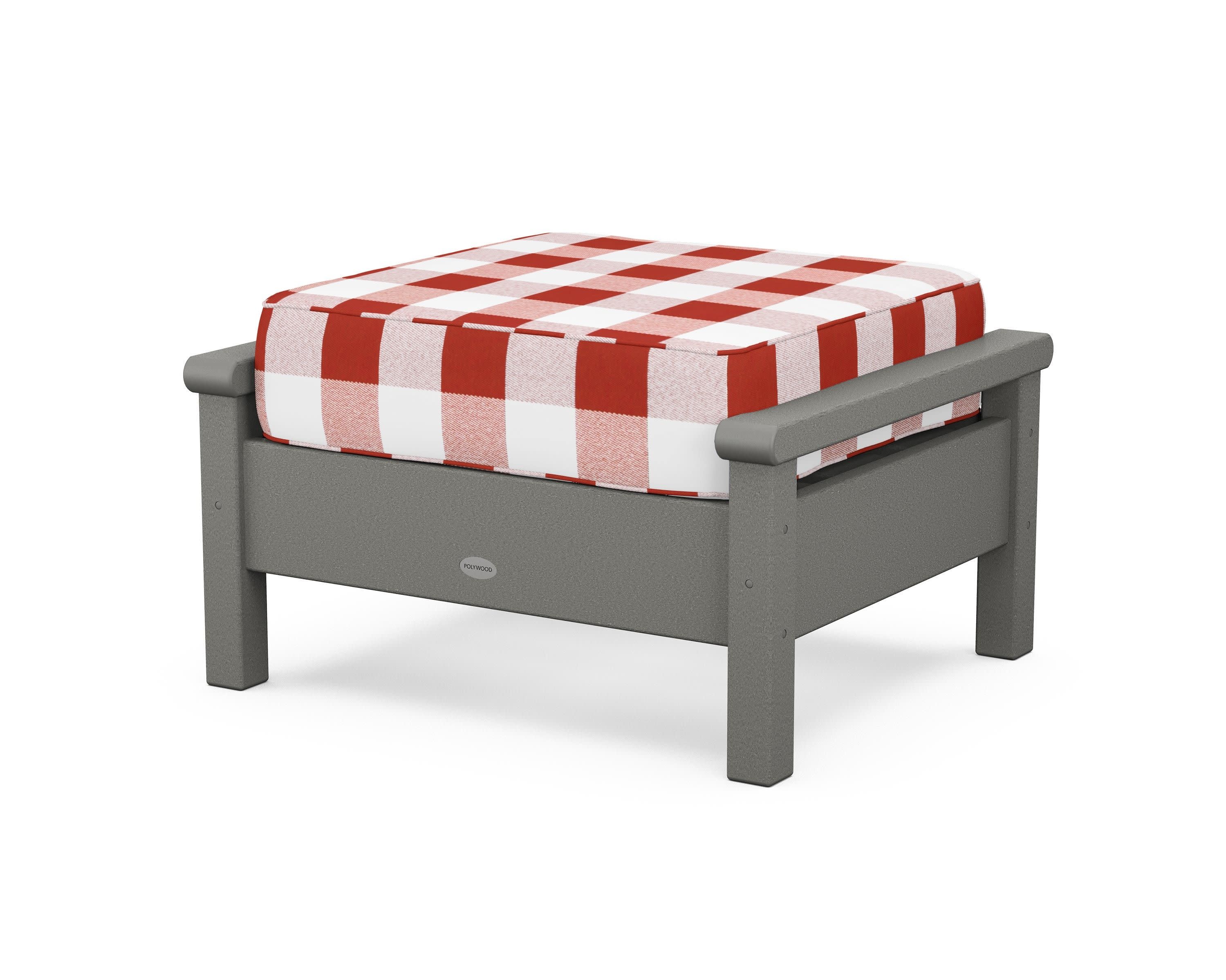 Harbour Deep Seating Ottoman in Slate Grey / Buffalo Plaid Crimson