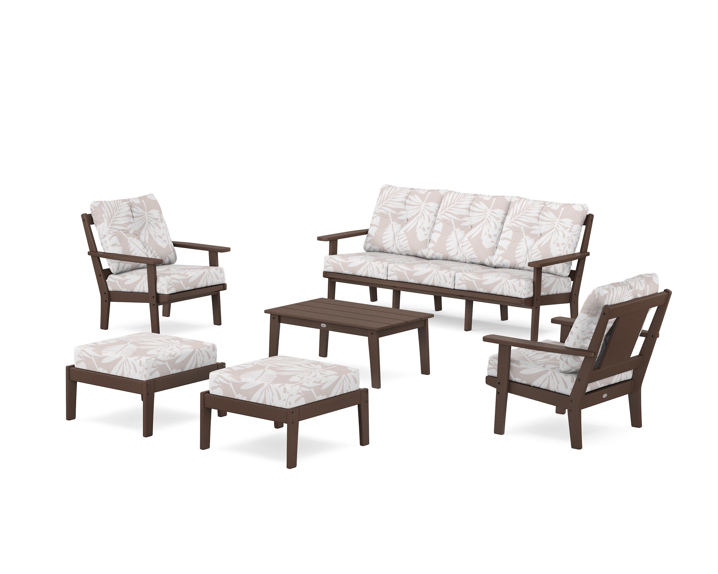 Prairie 6-Piece Lounge Sofa Set in Mahogany / Leaf Dune Burlap
