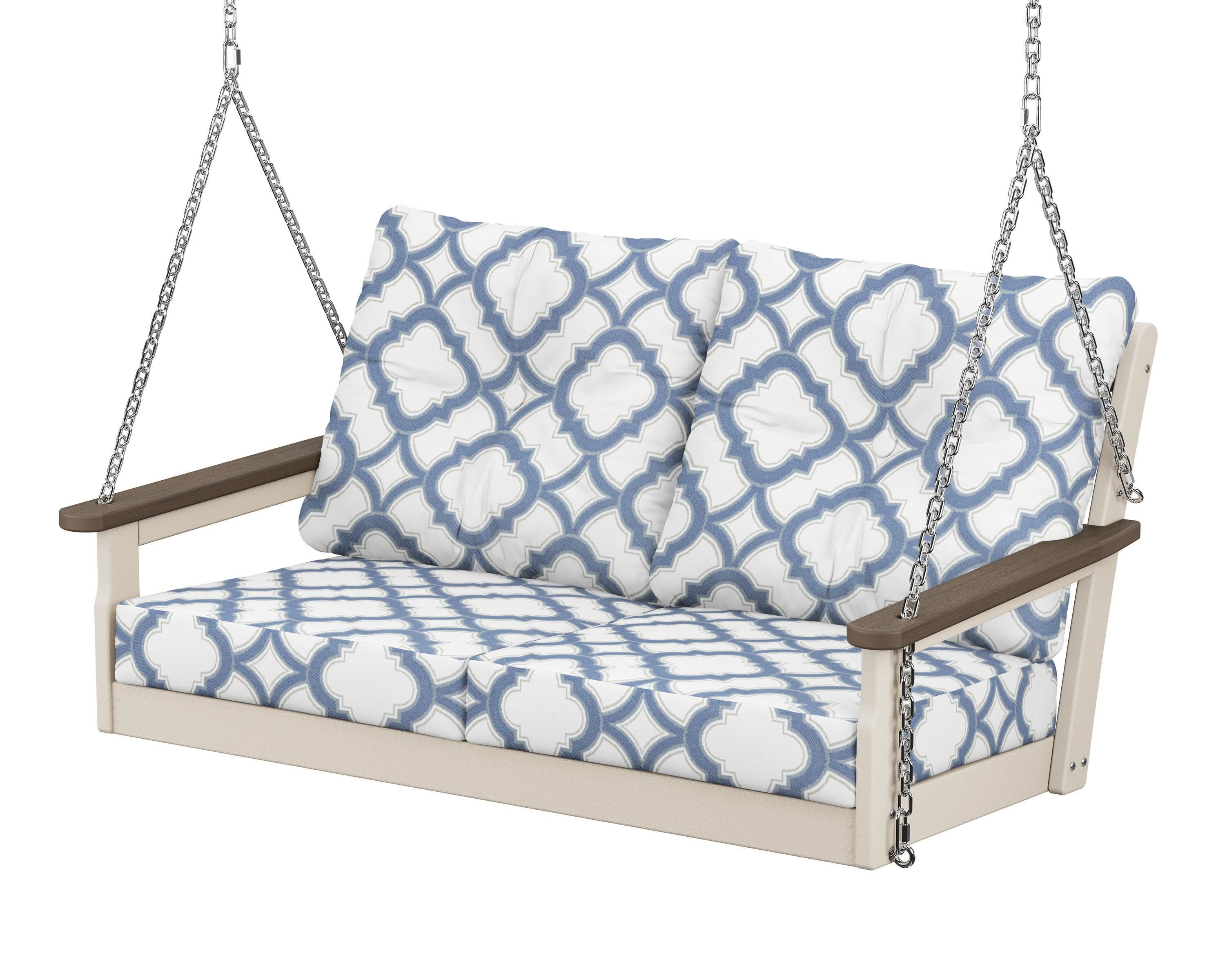 Vineyard Deep Seating Swing in Sand / Kona / Trellis Sky Blue