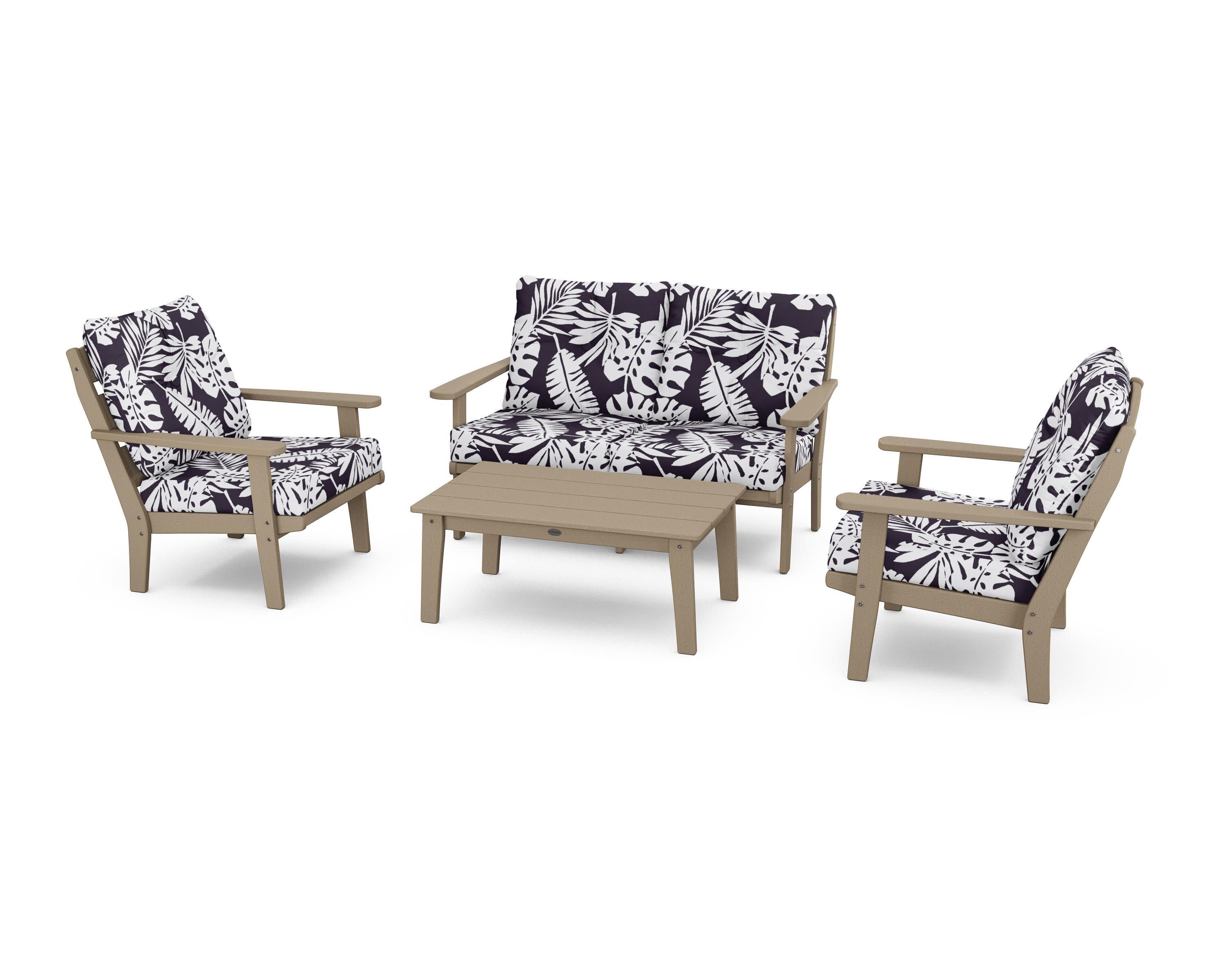 Lakeside 4-Piece Deep Seating Set in Vintage Sahara / Leaf Navy