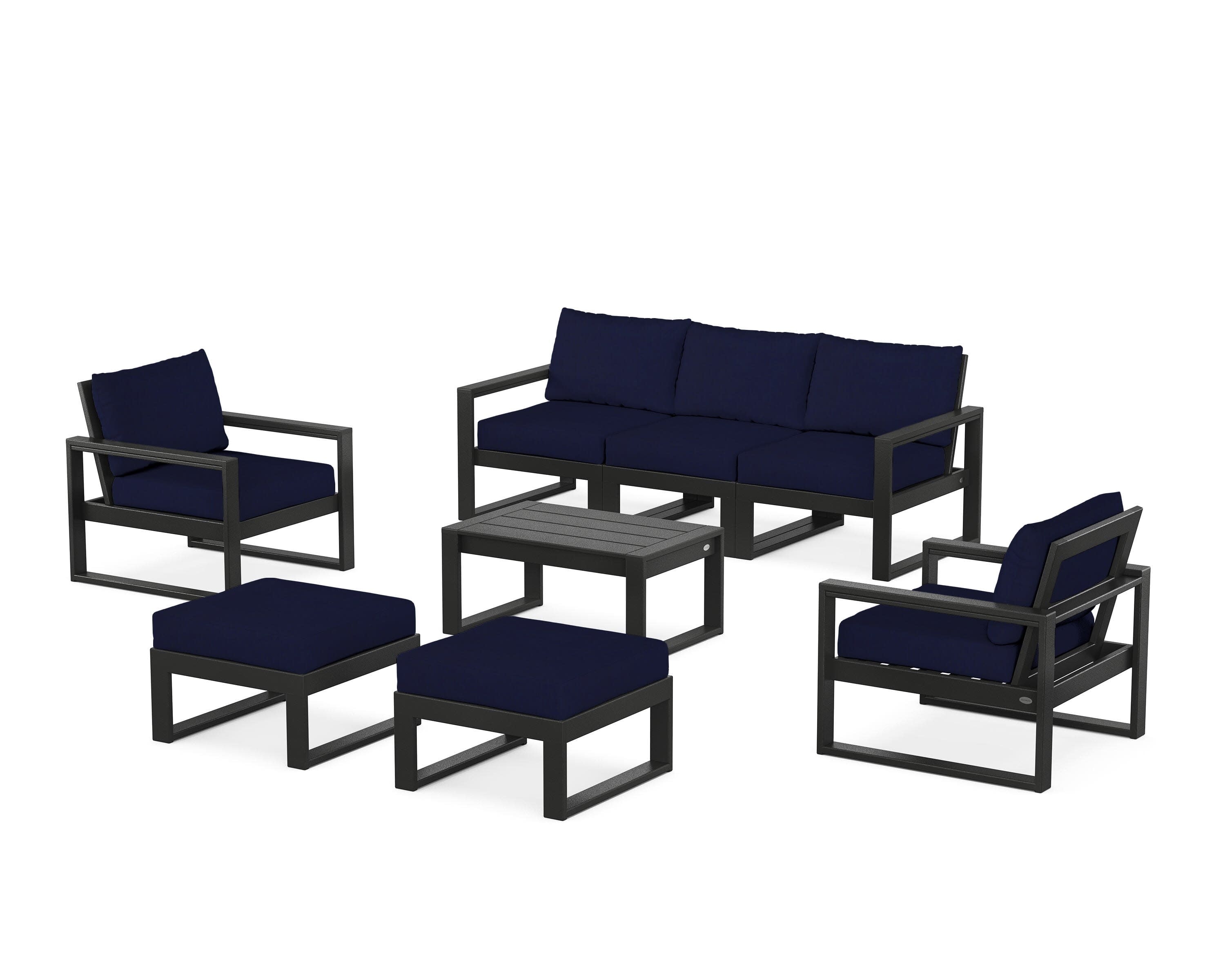 EDGE Sectional 8-Piece Lounge Sofa Set in Black / Navy