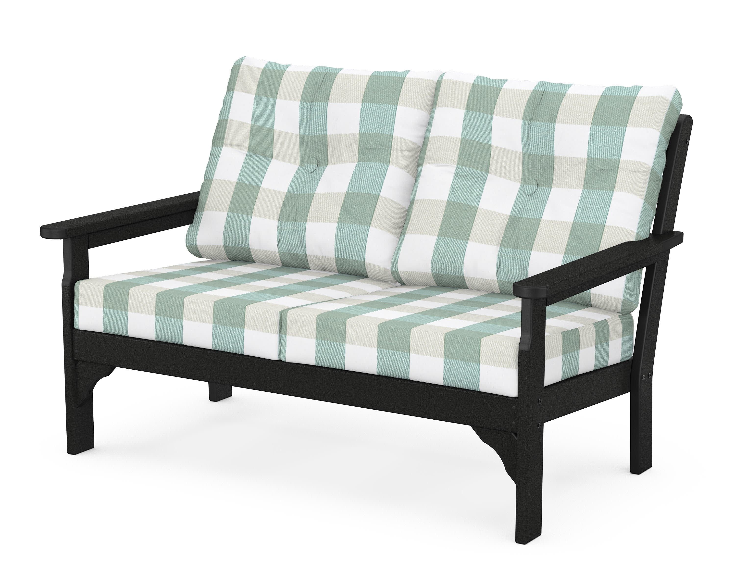 Vineyard Deep Seating Loveseat in Black / Buffalo Plaid Glacier Spa