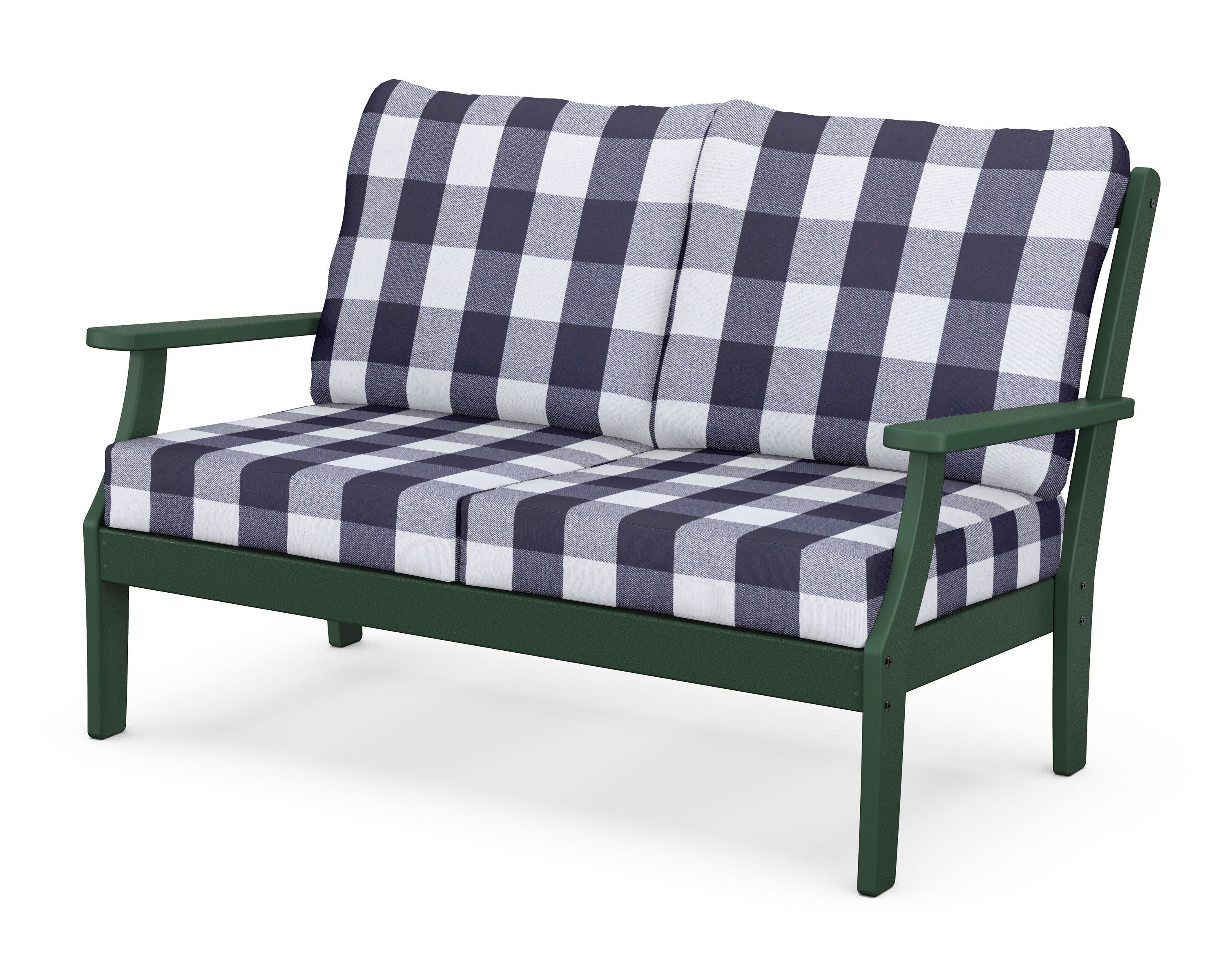 Braxton Deep Seating Loveseat in Green / Buffalo Plaid Navy