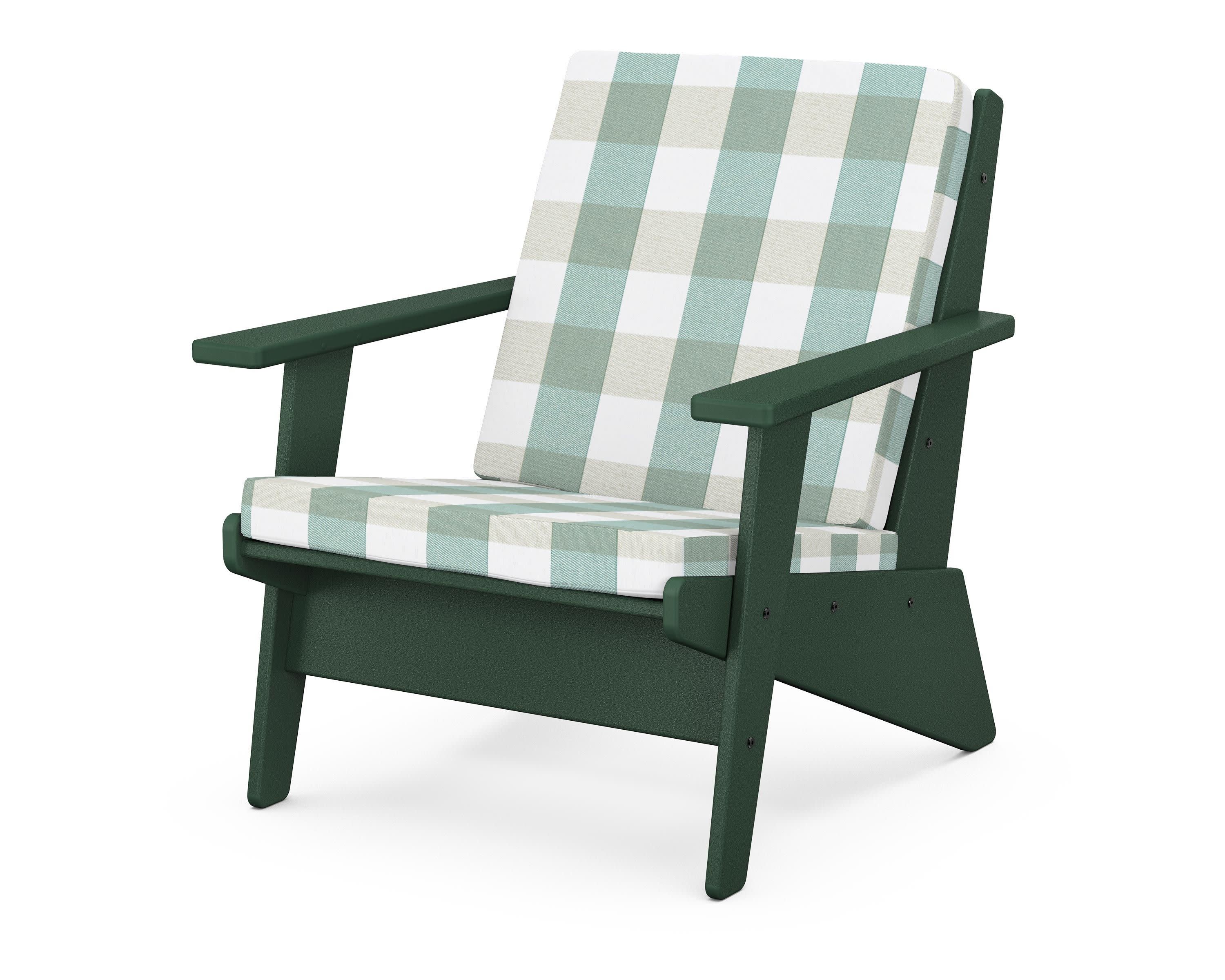 Riviera Modern Lounge Chair in Green / Buffalo Plaid Glacier Spa