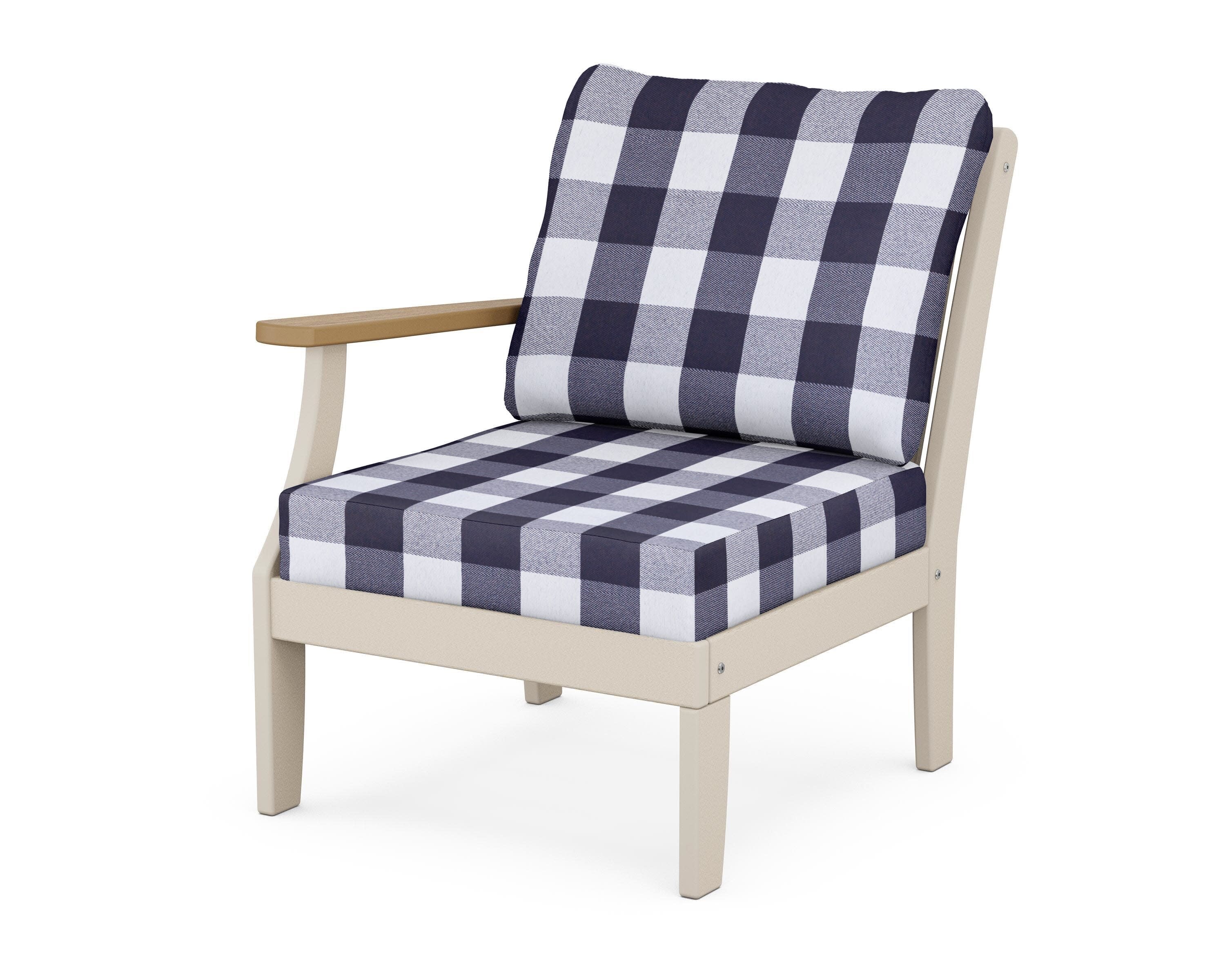 Braxton Modular Left Arm Chair in Sand / Natural / Buffalo Plaid Navy