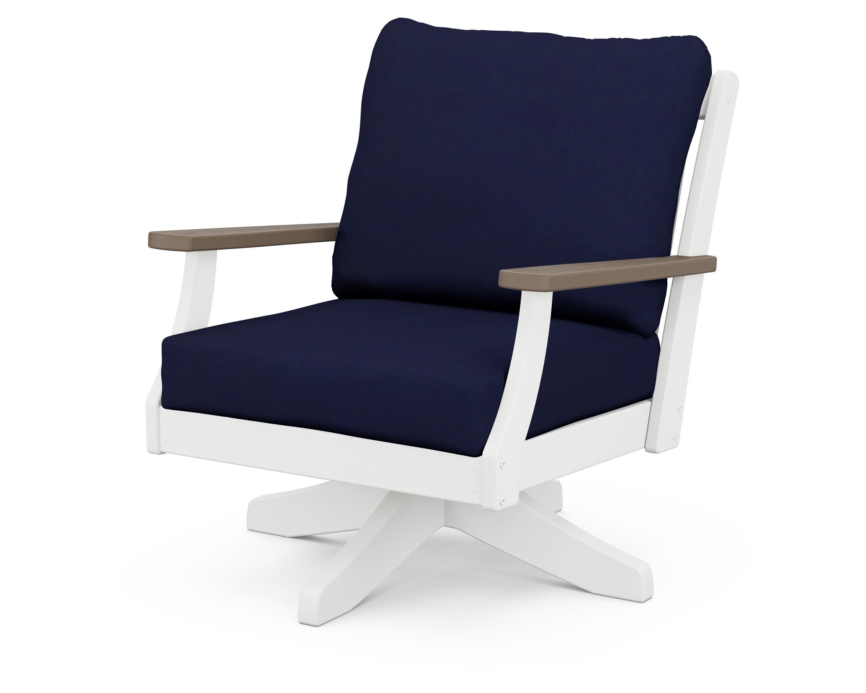 Braxton Deep Seating Swivel Chair in White / Kona / Navy