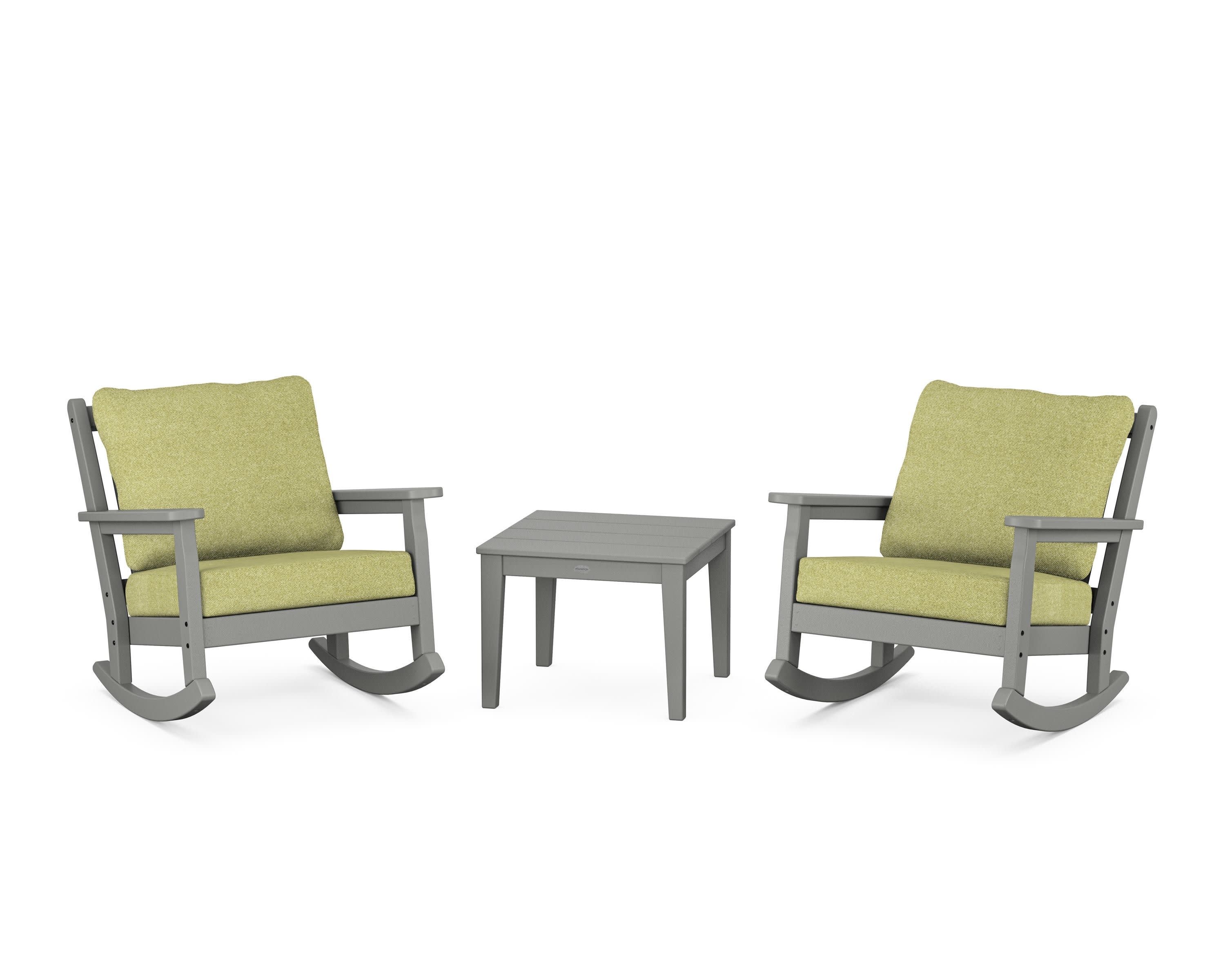 Chippendale 3-Piece Deep Seating Rocker Set in Slate Grey / Chartreuse Boucle