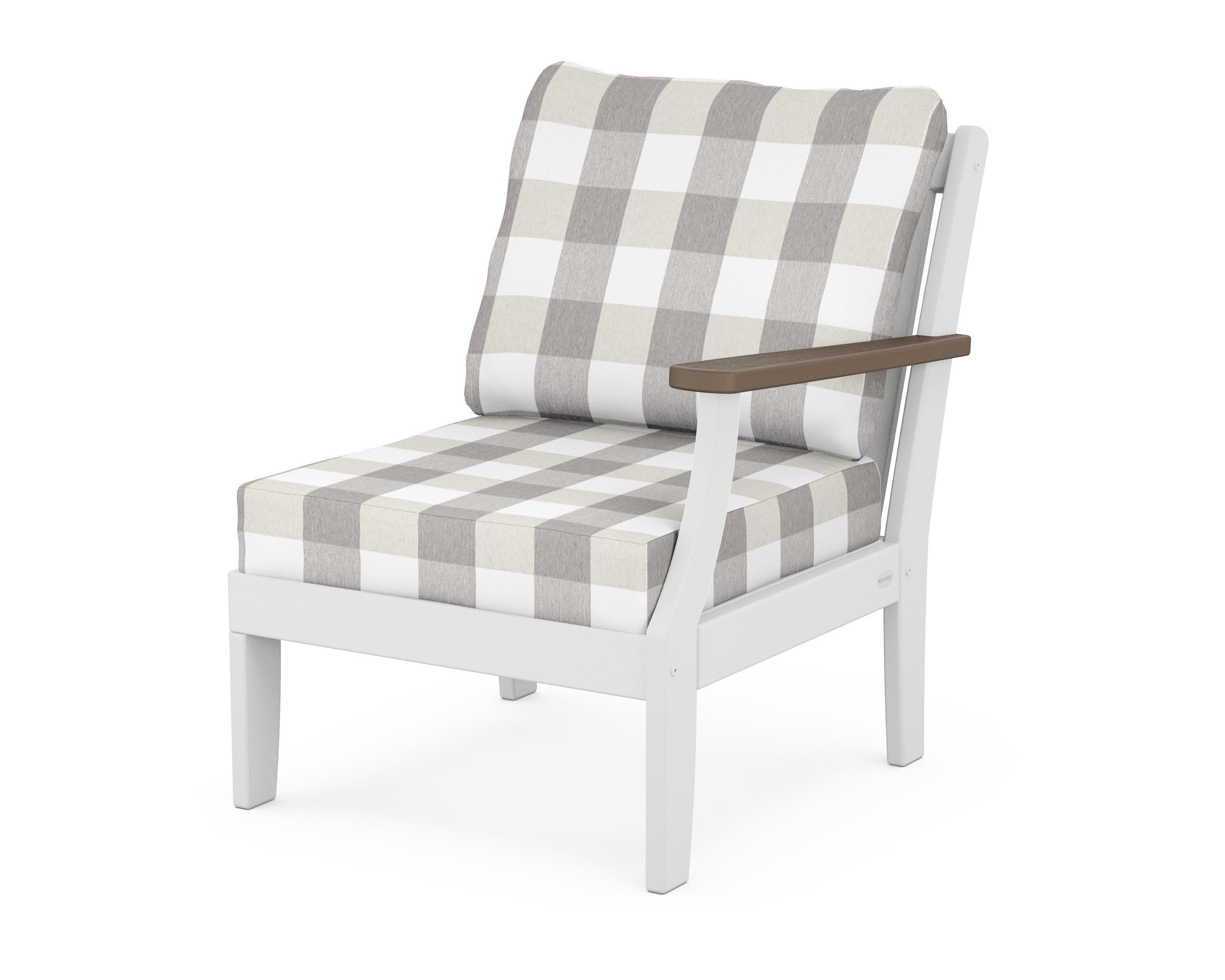 Braxton Modular Right Arm Chair in White / Kona / Buffalo Plaid Grey Mist