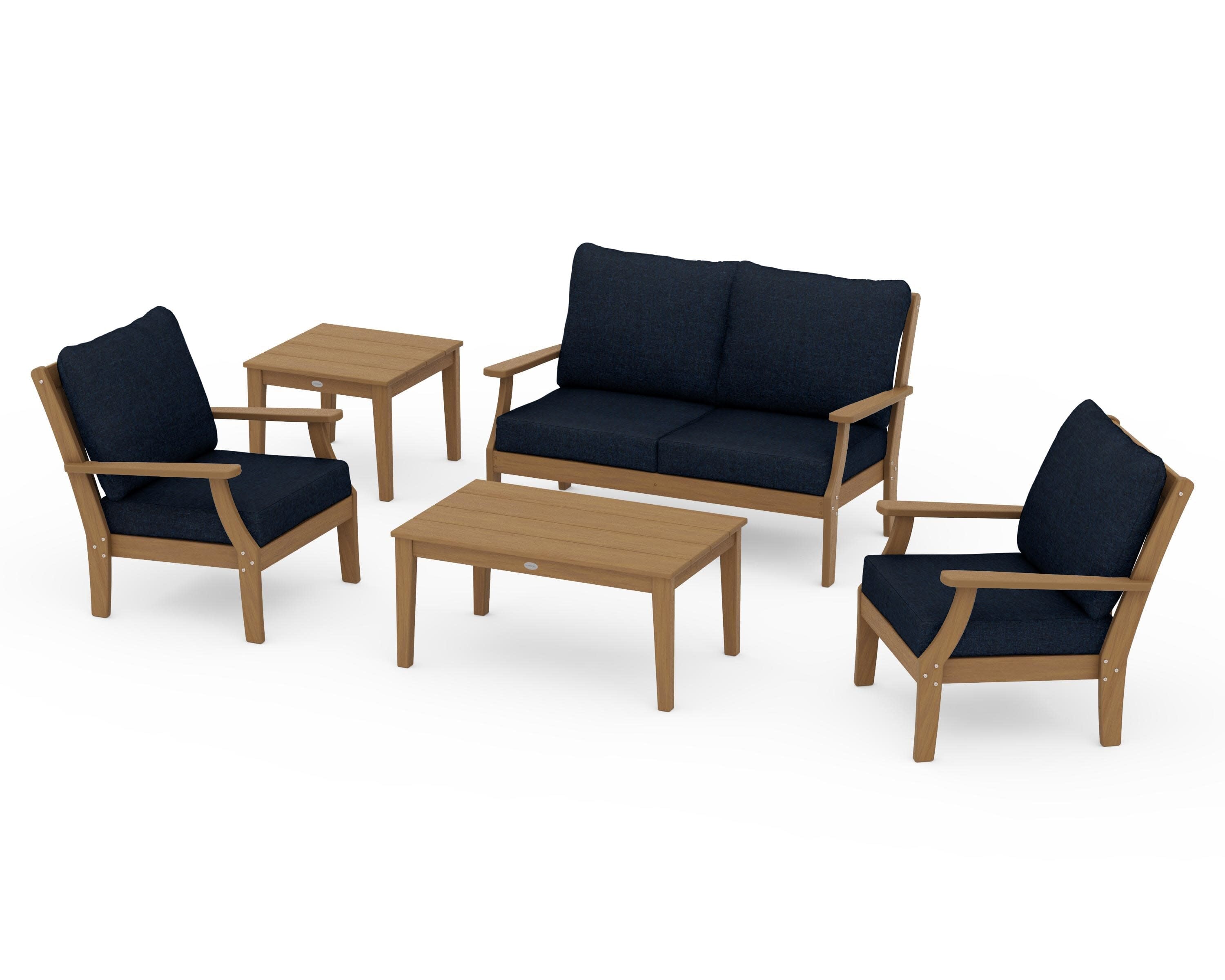Braxton 5-Piece Deep Seating Set in Natural / Marine Indigo