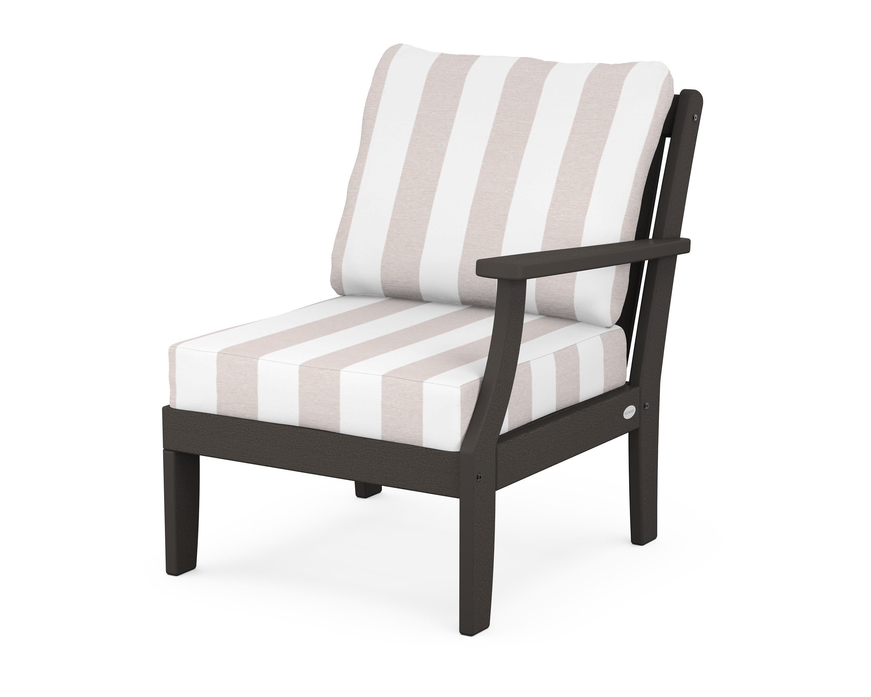 Braxton Modular Right Arm Chair in Vintage Coffee / Cabana Stripe Dune Burlap