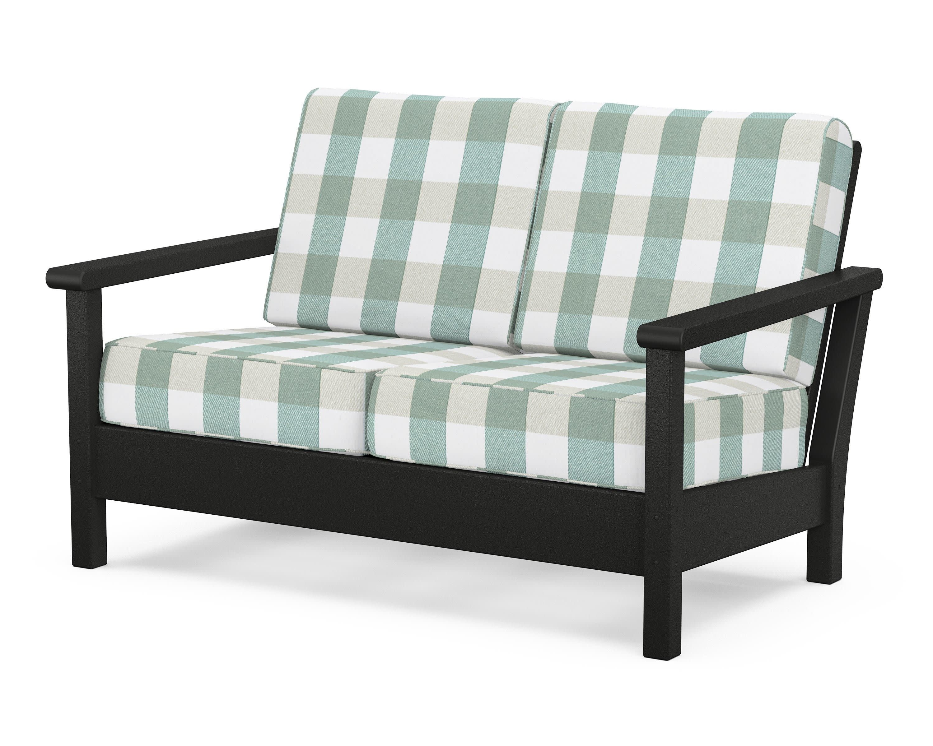 Harbour Deep Seating Loveseat in Black / Buffalo Plaid Glacier Spa