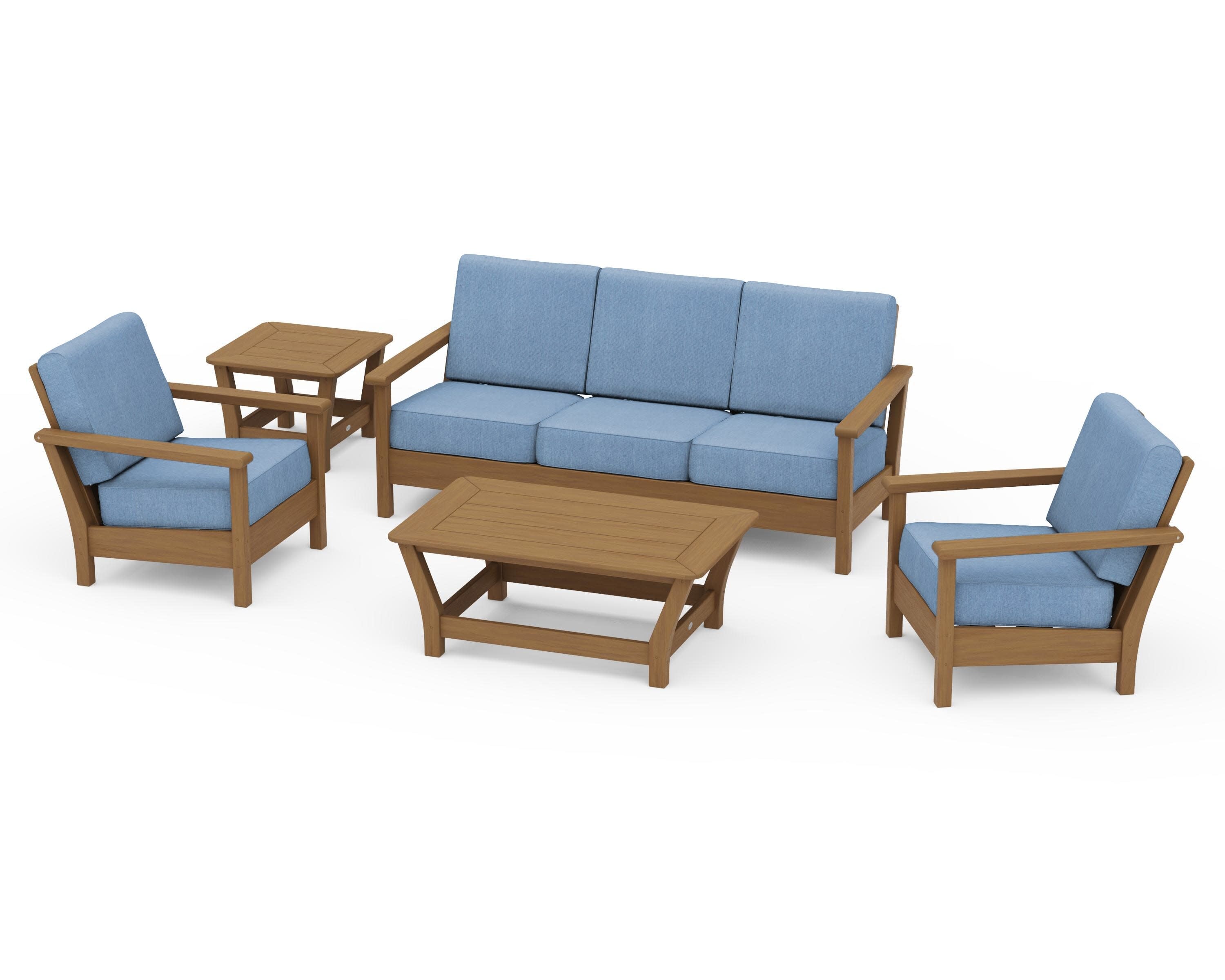 Harbour 5-Piece Deep Seating Set in Natural / Sky Blue