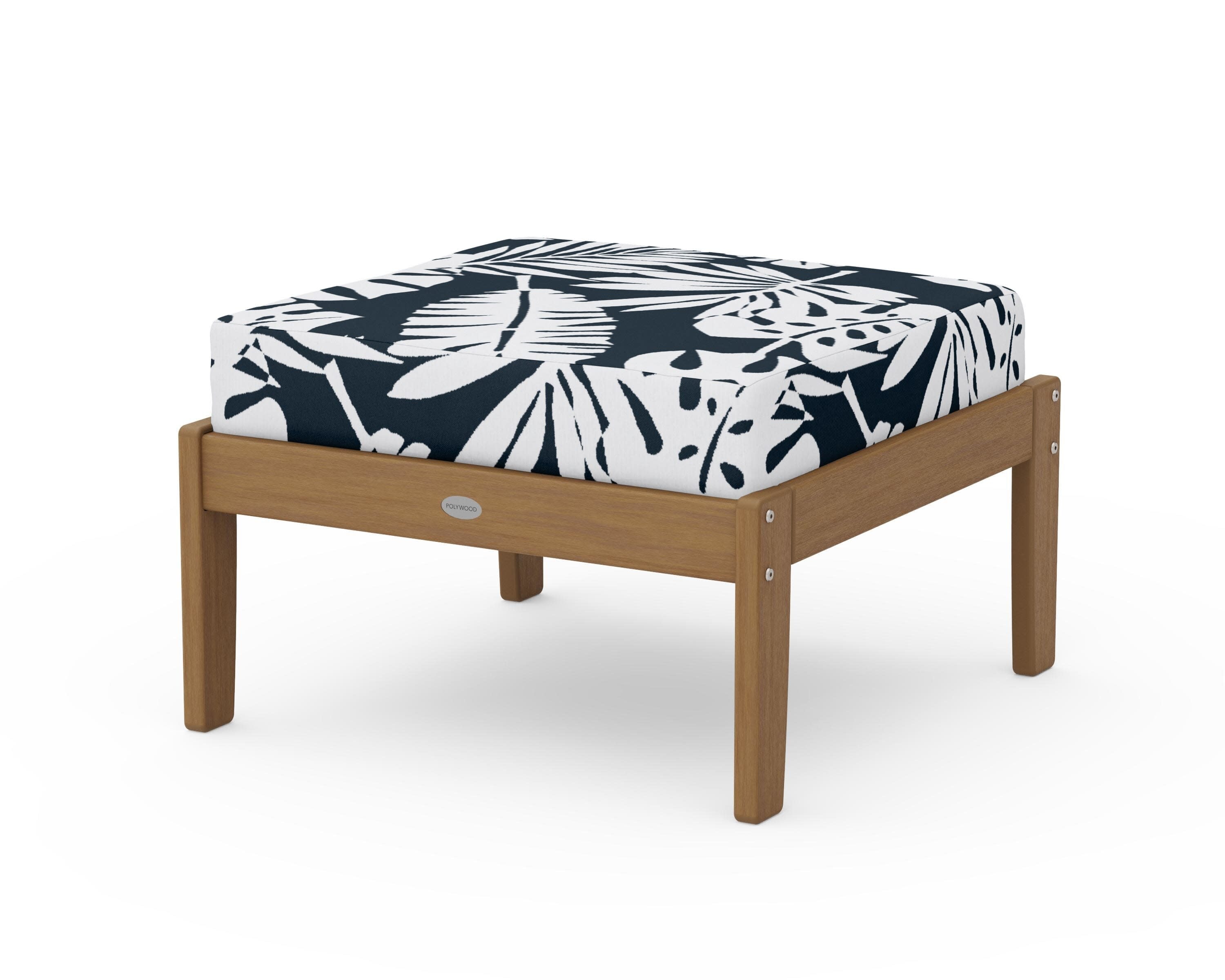 Braxton Deep Seating Ottoman in Natural / Leaf Marine Indigo