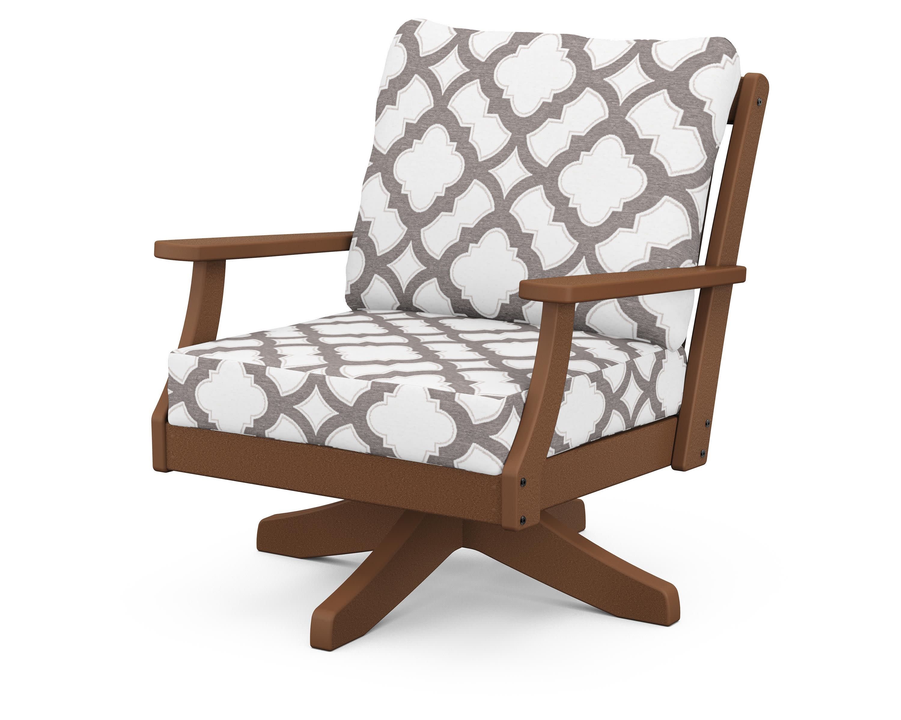 Braxton Deep Seating Swivel Chair in Teak / Trellis Grey Mist