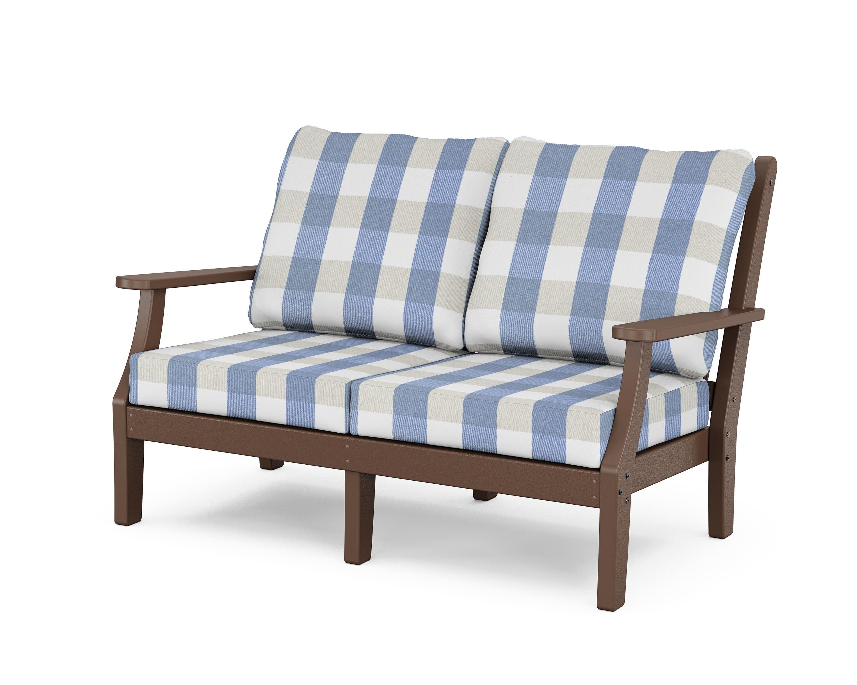 Wovendale Deep Seating Loveseat in Mahogany / Buffalo Plaid Sky Blue